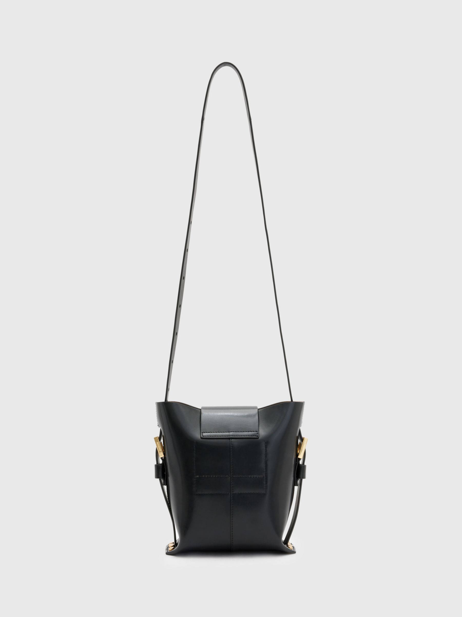 AllSaints Miro Turn Lock Leather Crossbody Bag, Black, One Size