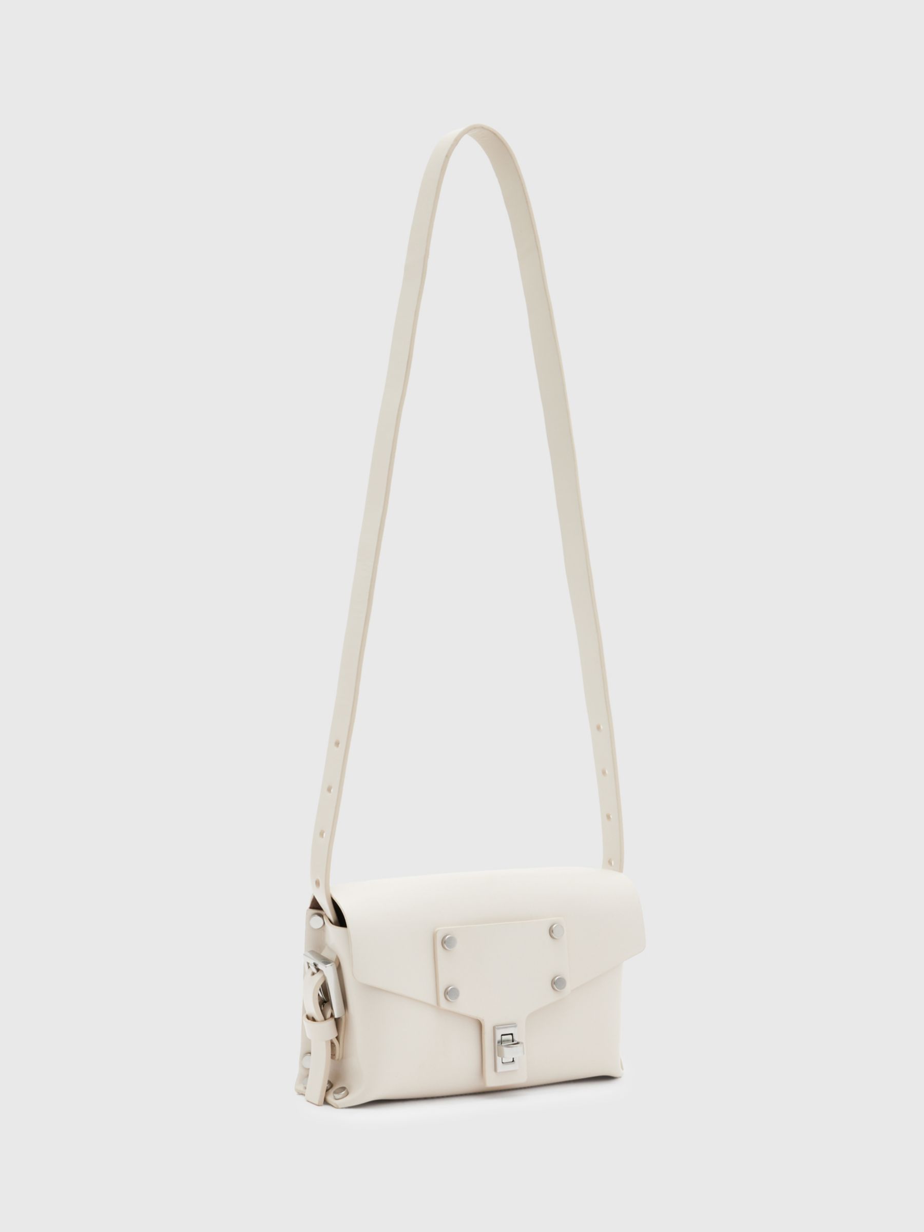 AllSaints Miro Leather Crossbody Bag, Desert White at John Lewis & Partners