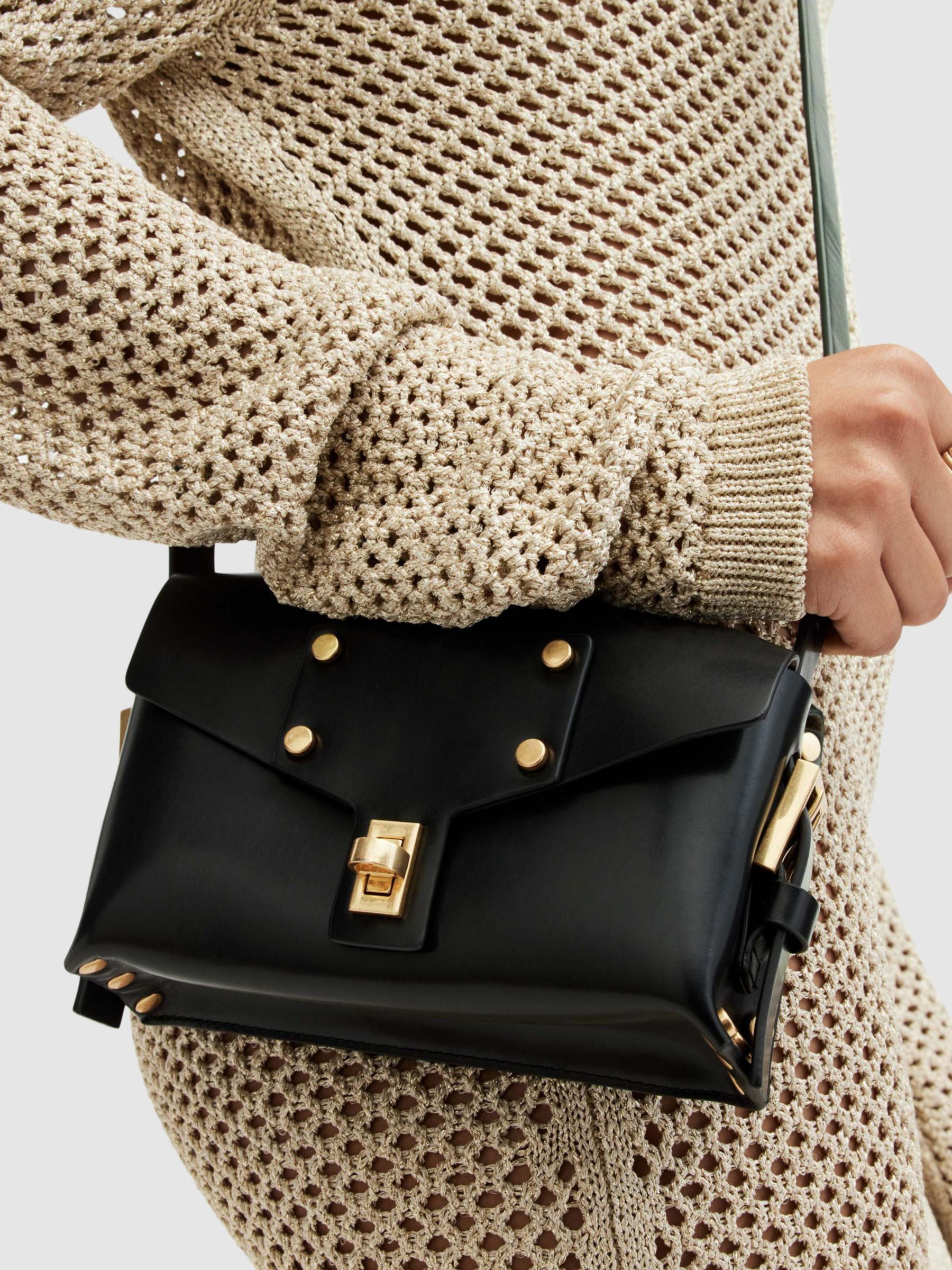 AllSaints Miro Leather Crossbody Bag, Black at John Lewis & Partners