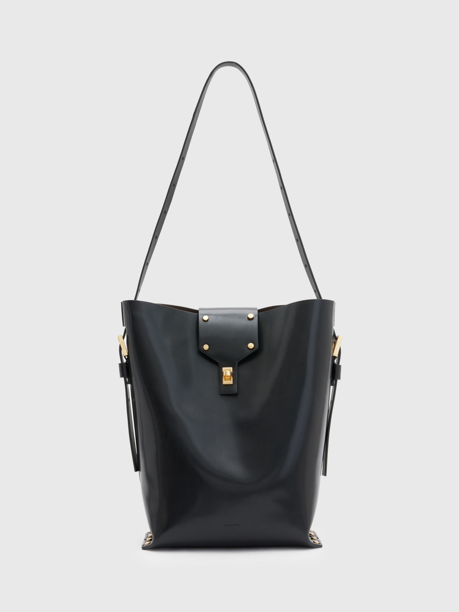 AllSaints Miro Large Leather Bucket Bag Black at John Lewis