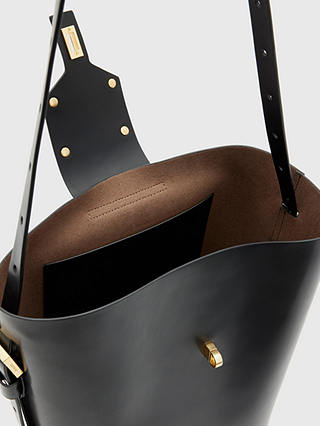 AllSaints Miro Large Leather Bucket Bag, Black