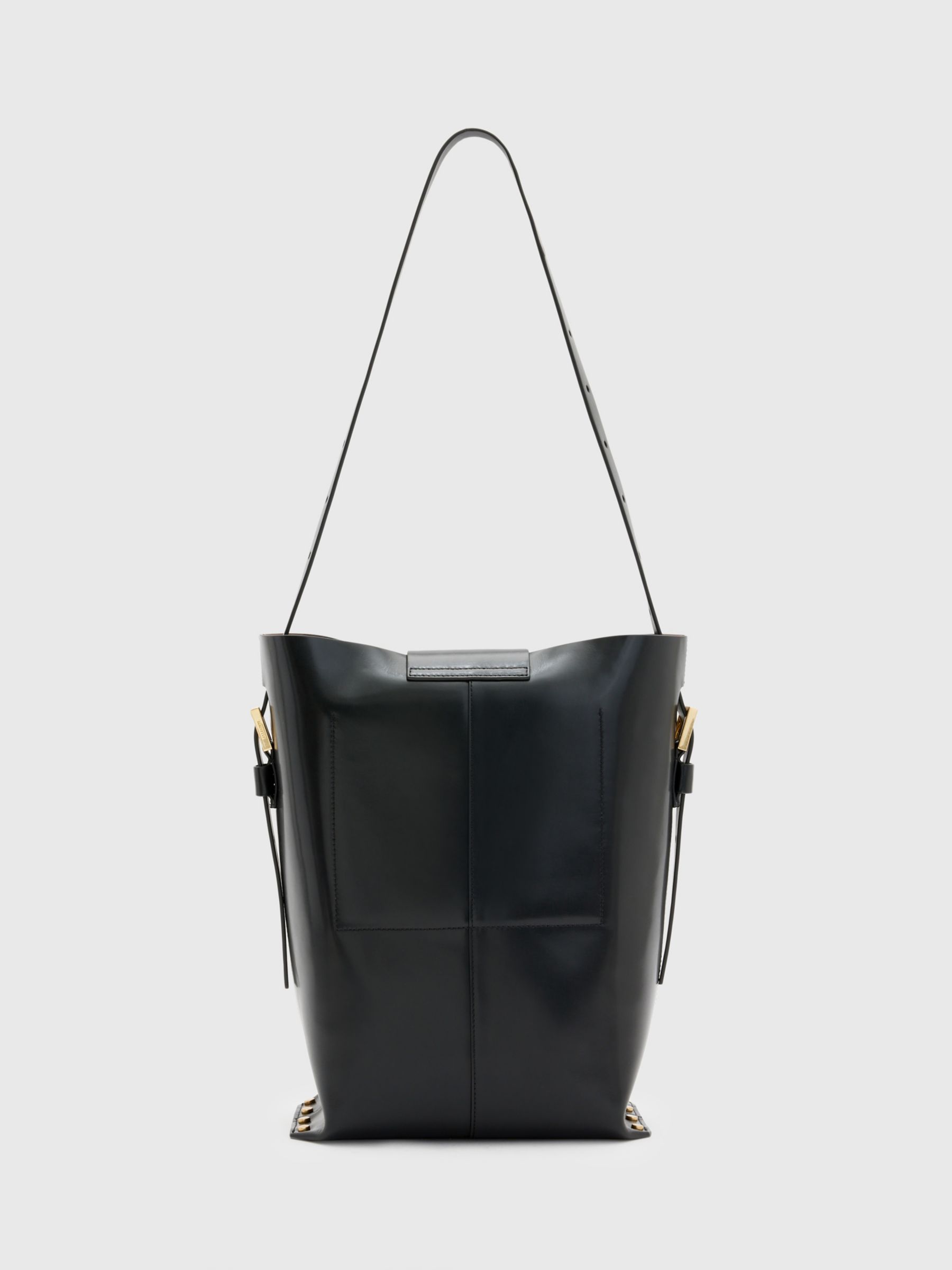 AllSaints Miro Large Leather Bucket Bag, Black at John Lewis & Partners