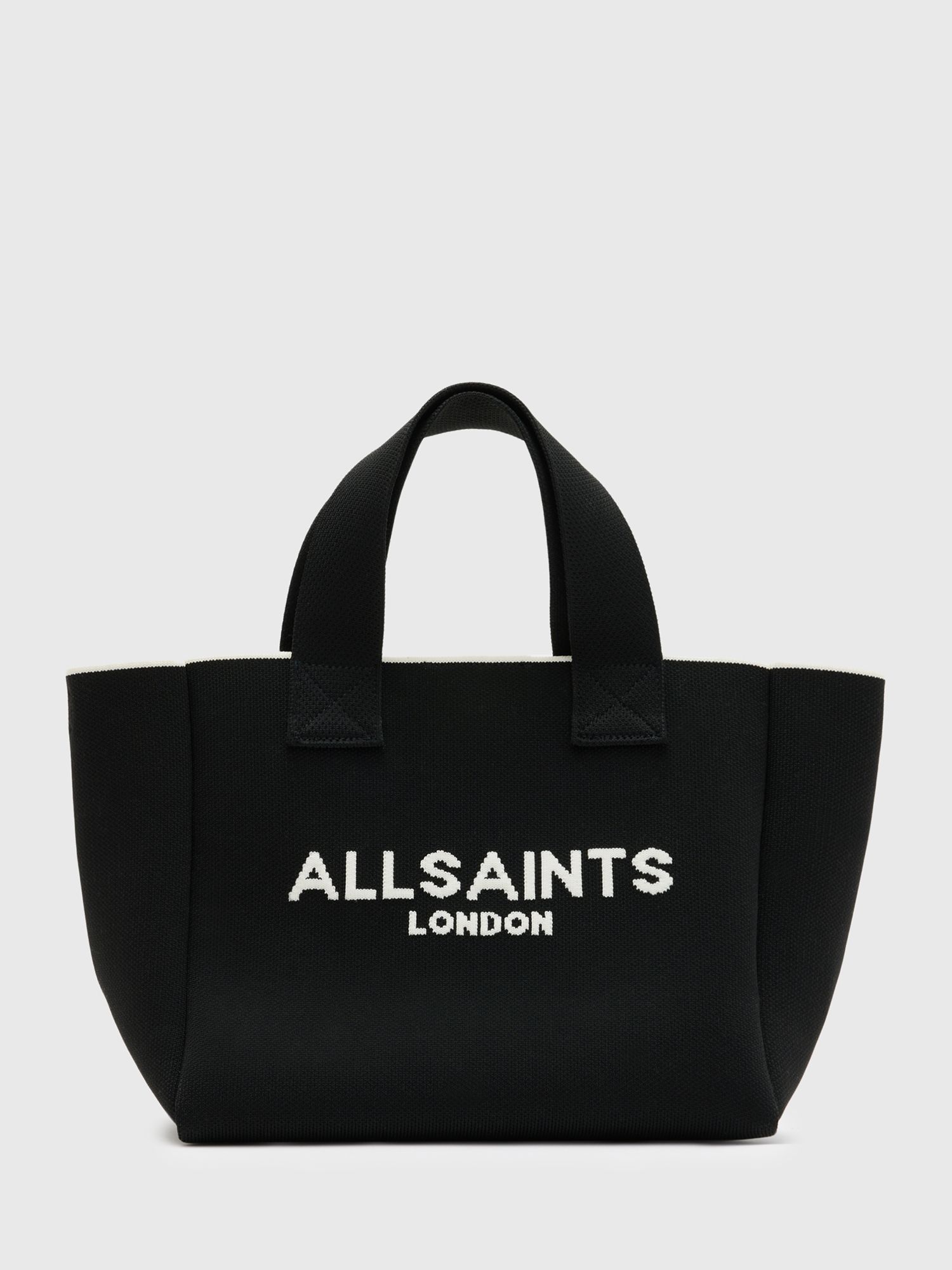 AllSaints Izzy Knitted Recycled Mini Tote Bag, Black at John Lewis ...