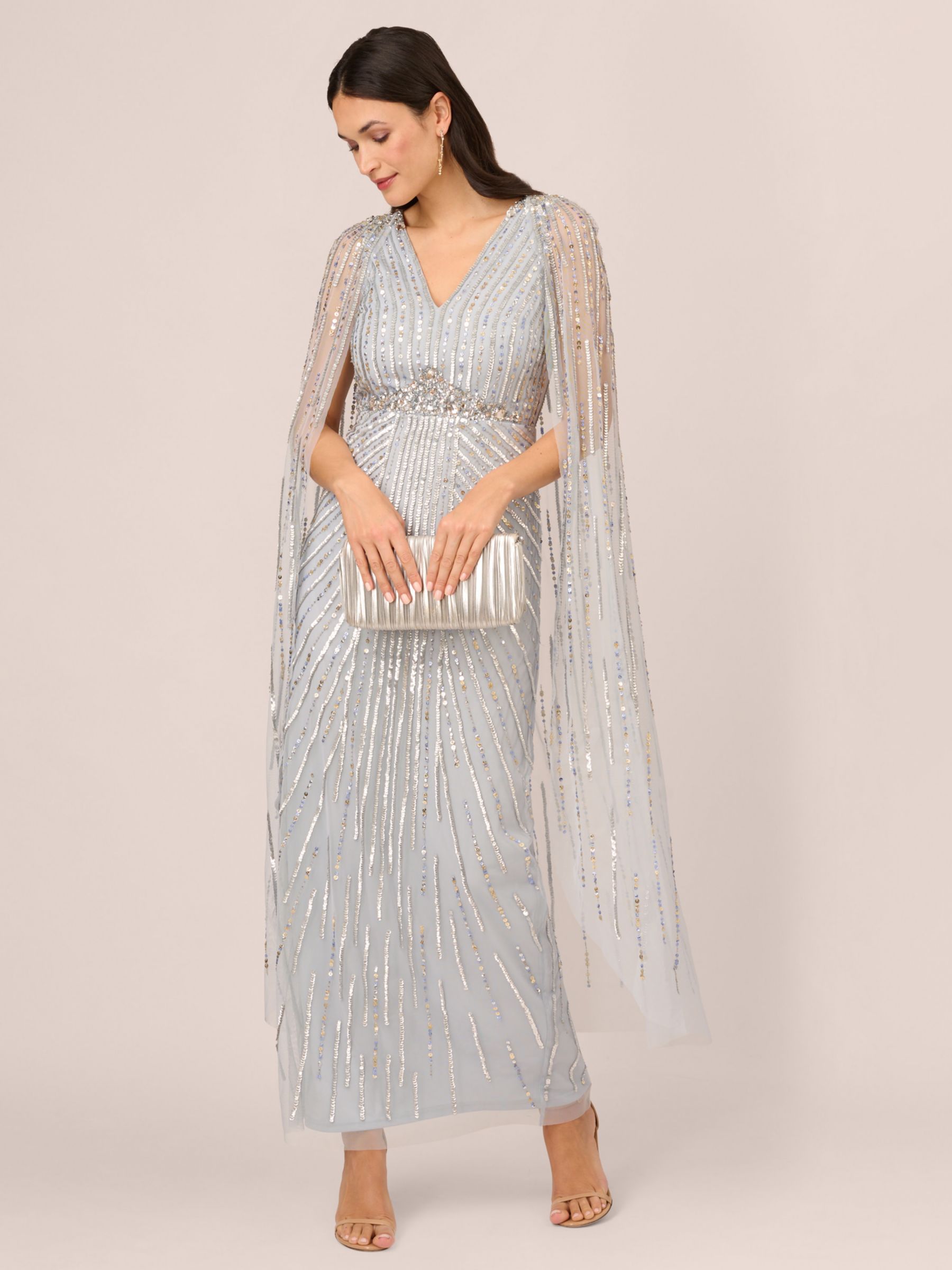 Adrianna Papell Beaded Cape Maxi Dress Glacier at John Lewis