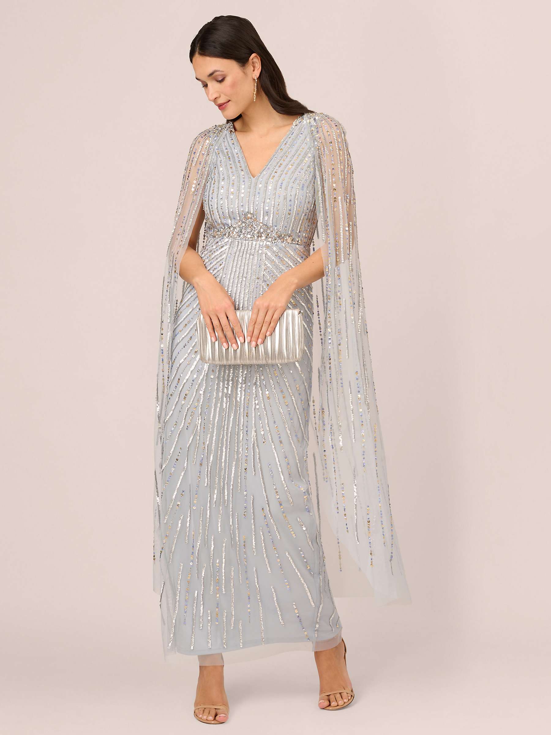 Buy Adrianna Papell Beaded Cape Maxi Dress, Glacier Online at johnlewis.com
