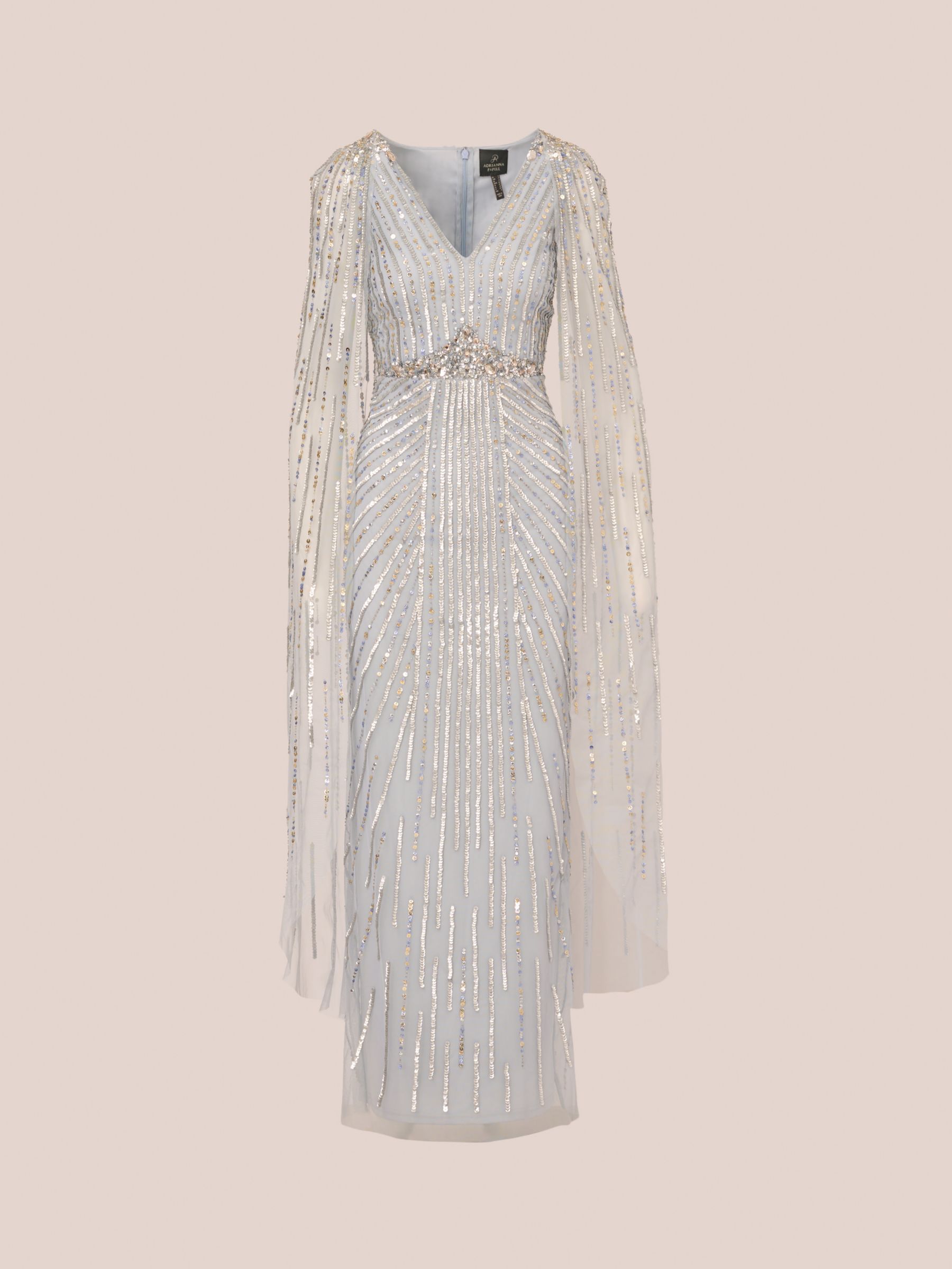 Adrianna Papell Beaded Cape Maxi Dress Glacier