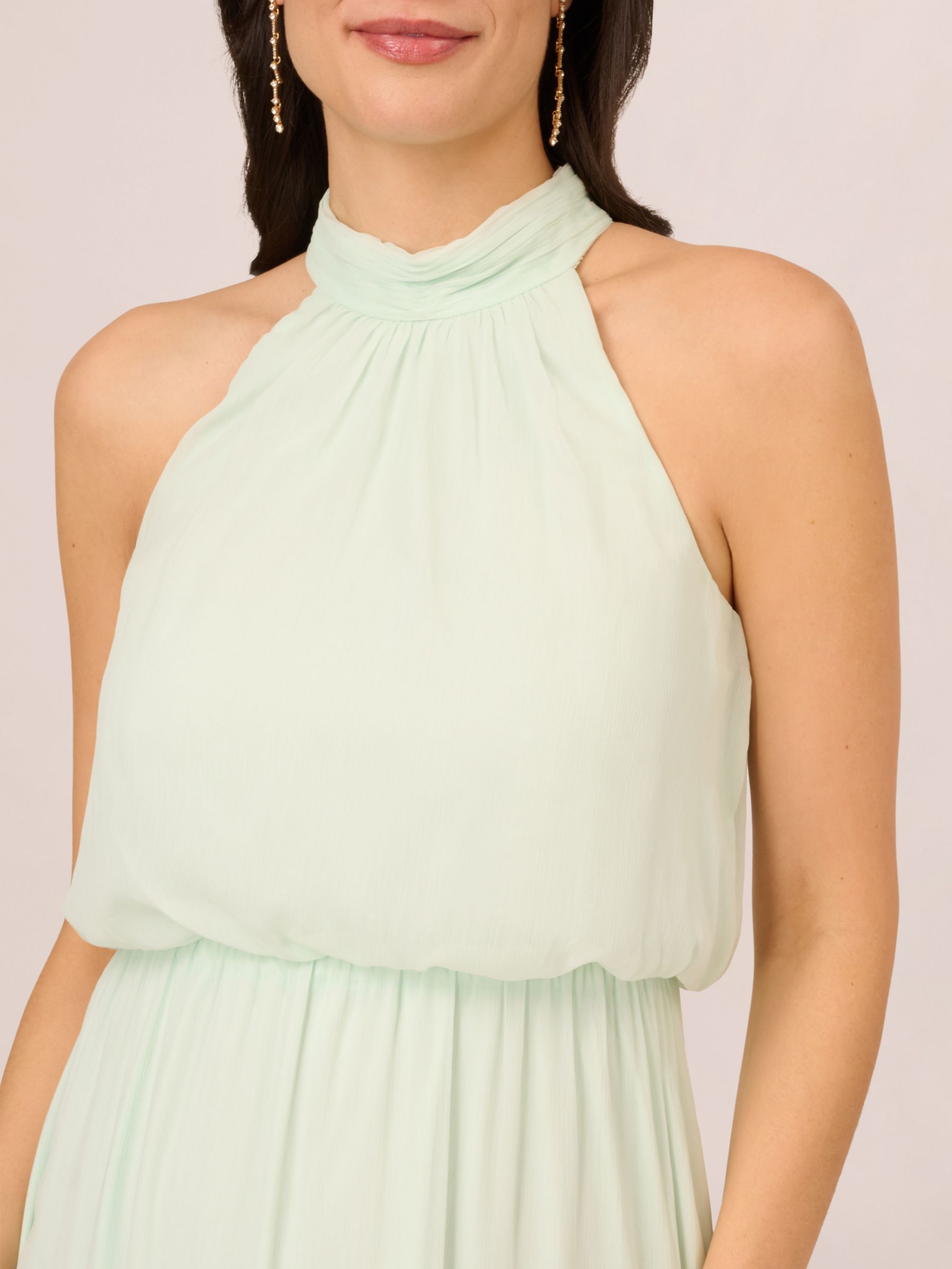 Adrianna Papell Beaded Chiffon Halter Neck Midi Dress, Mint Glass, 12