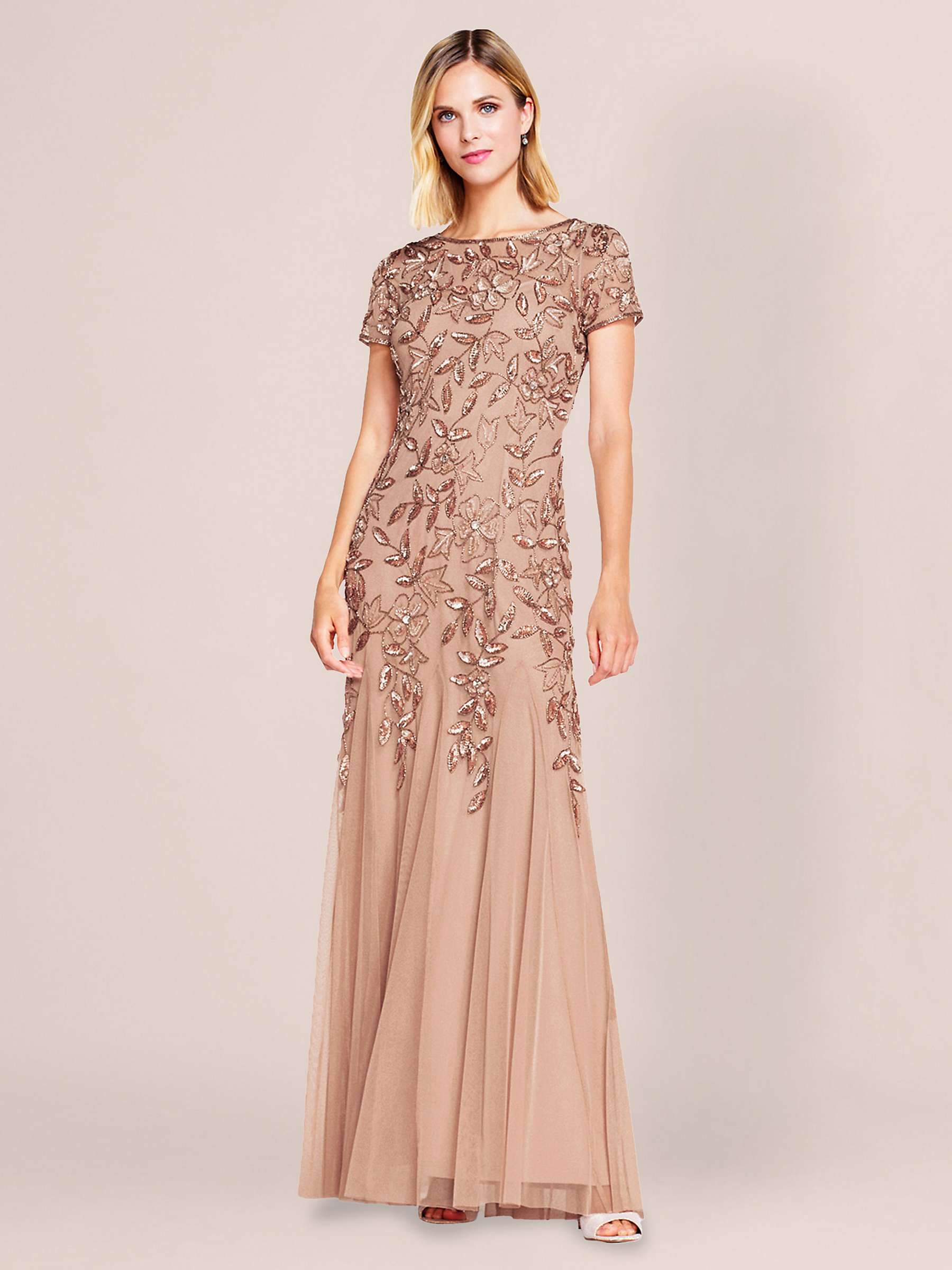 Buy Adrianna Papell Beaded Godets Detail Maxi Dress, Rose Gold Online at johnlewis.com