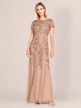 Adrianna Papell Beaded Flutter Sleeve Gown Dress Terracotta at