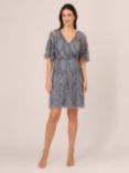 Adrianna Papell Papell Studio Beaded Mesh Wrap Dress, Dusty Blue