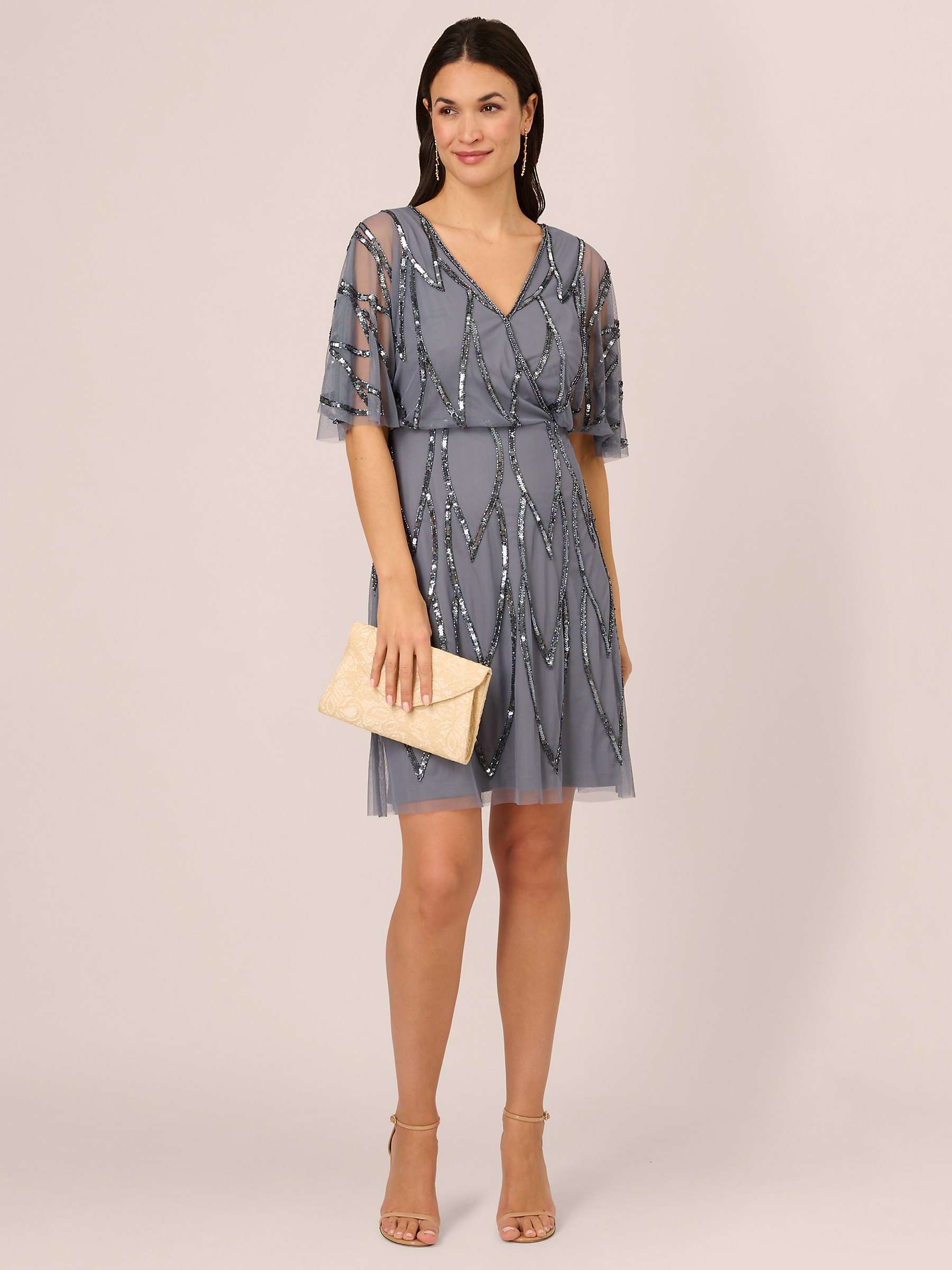 Buy Adrianna Papell Papell Studio Beaded Mesh Wrap Dress, Dusty Blue Online at johnlewis.com
