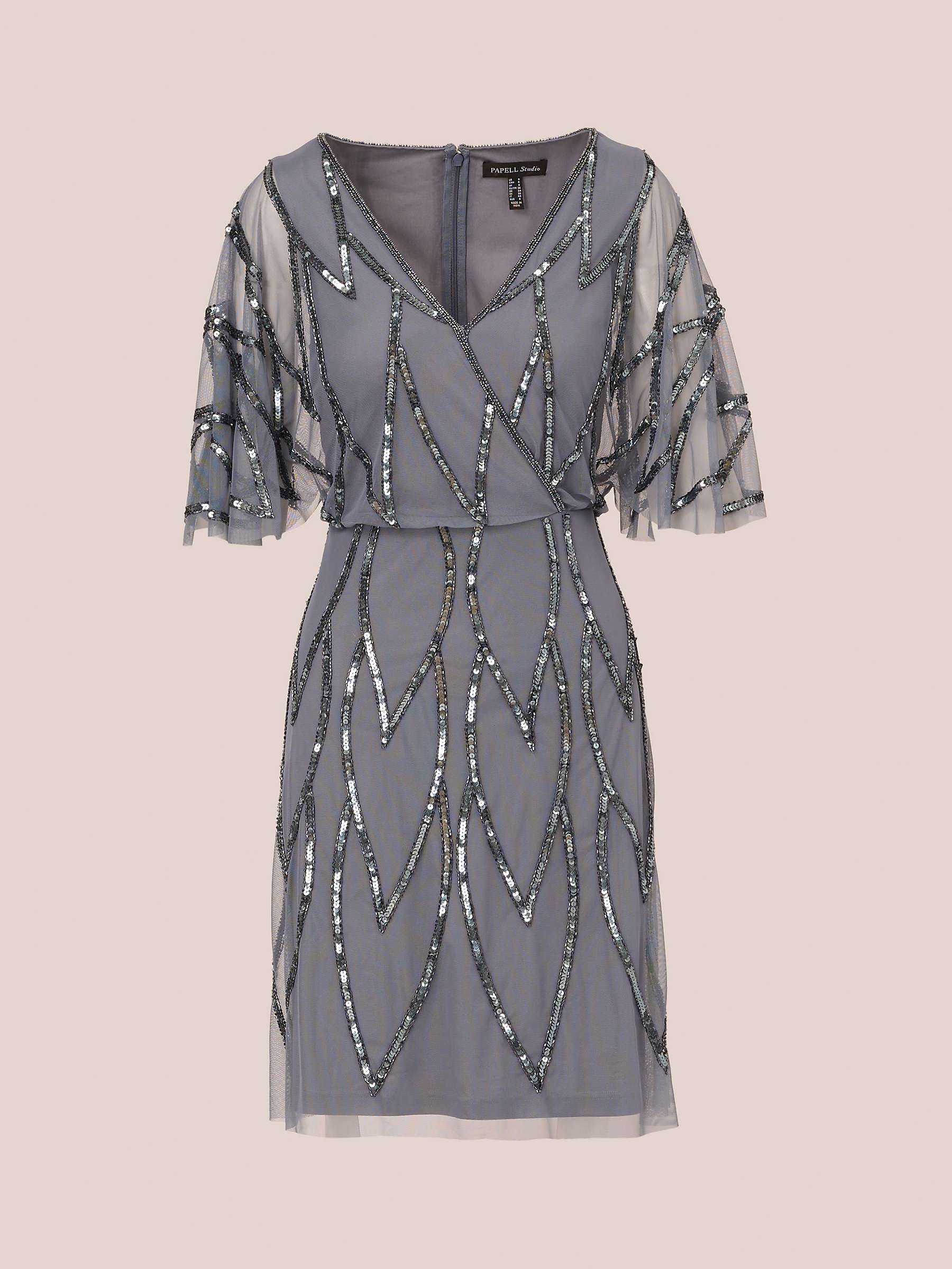 Buy Adrianna Papell Papell Studio Beaded Mesh Wrap Dress, Dusty Blue Online at johnlewis.com