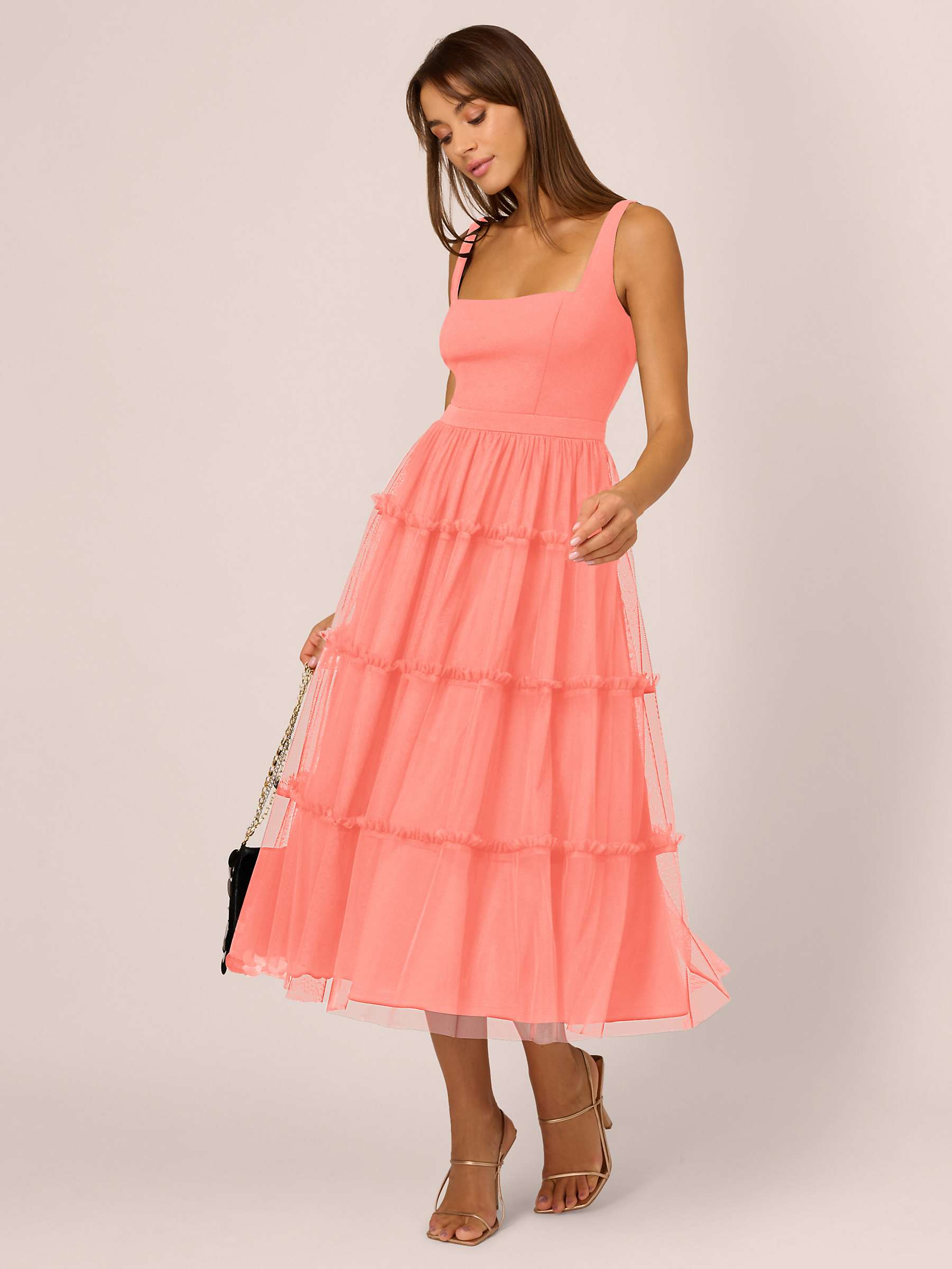 Buy Adrianna by Adrianna Papell Knit And Mesh Midi Dress, Coral Coast Online at johnlewis.com