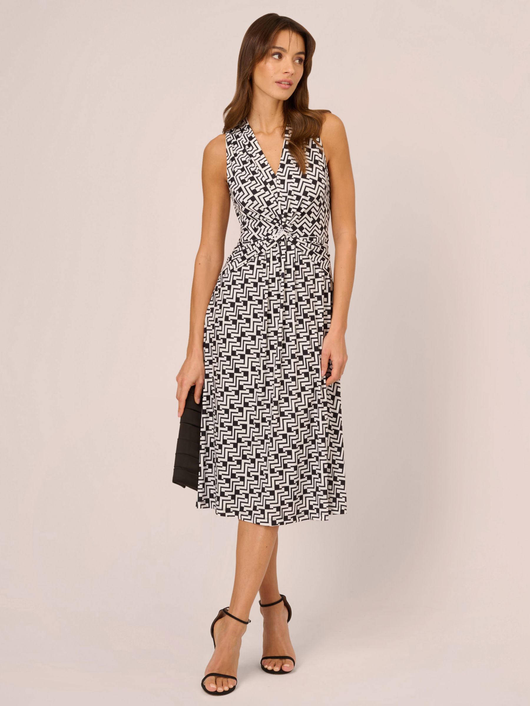 Adrianna Papell Printed Midi Dress Black White