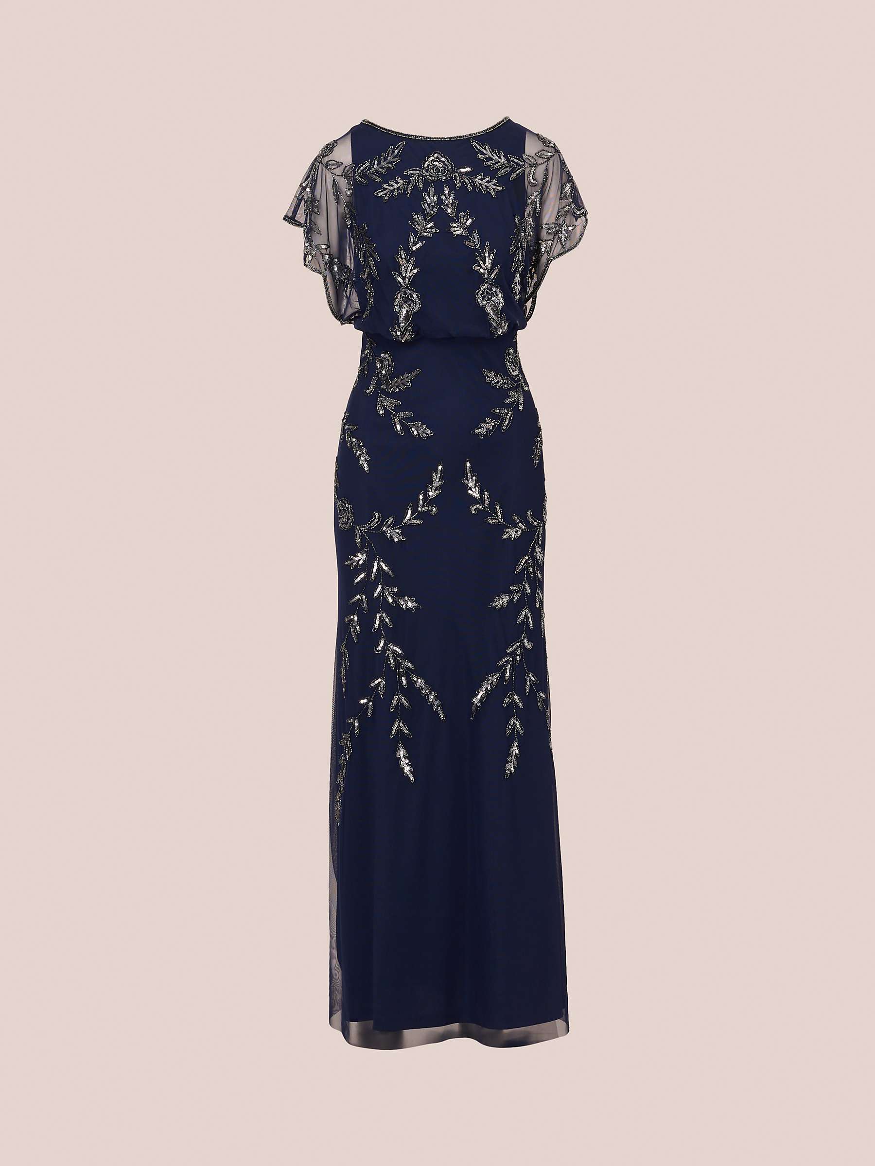 Buy Adrianna Papell Papell Studio Beaded Flutter Blouson Dress, Light Navy/Gunmetal Online at johnlewis.com