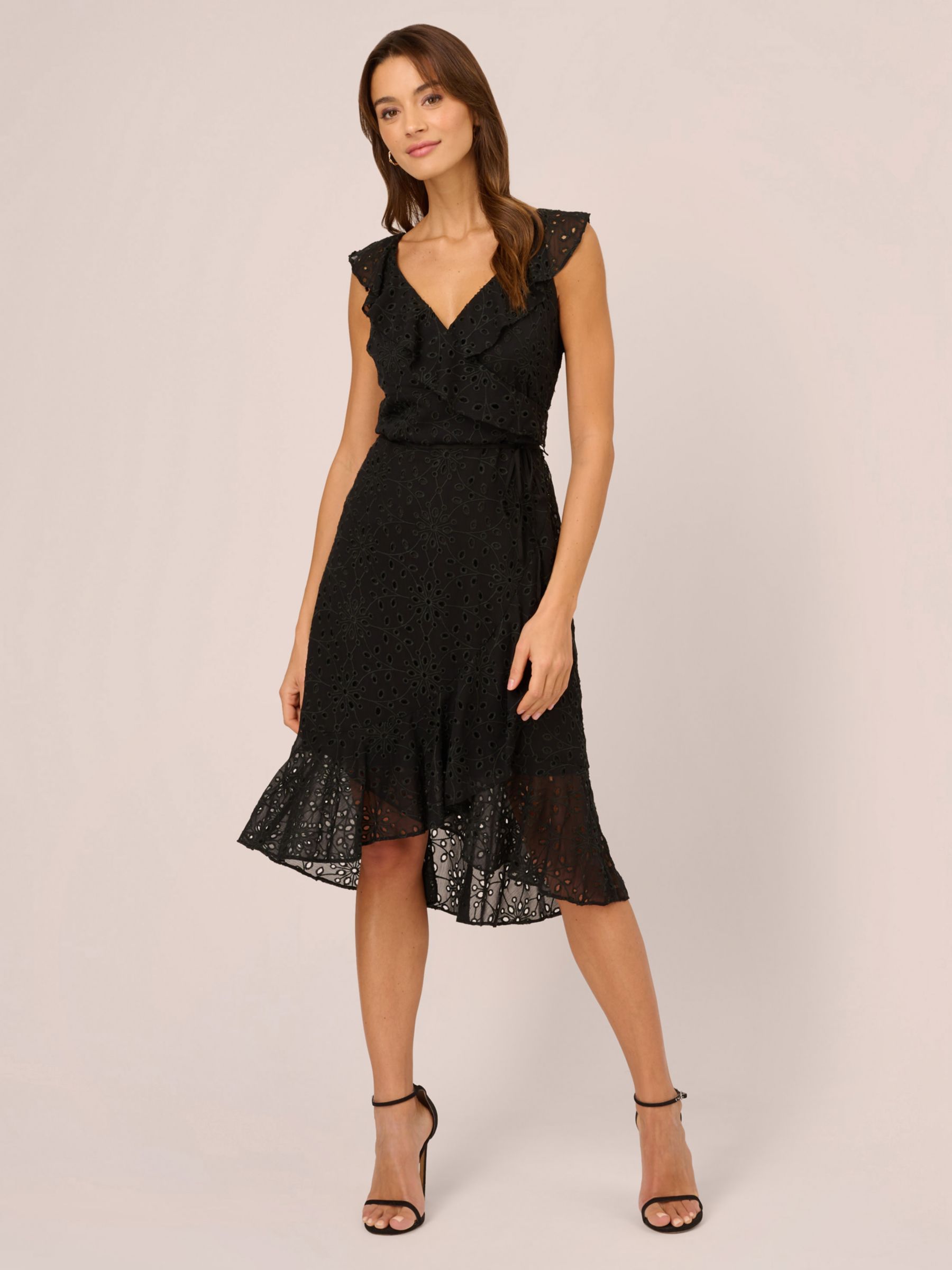 Adrianna Papell Ruffle Midi Dress, Black, 6