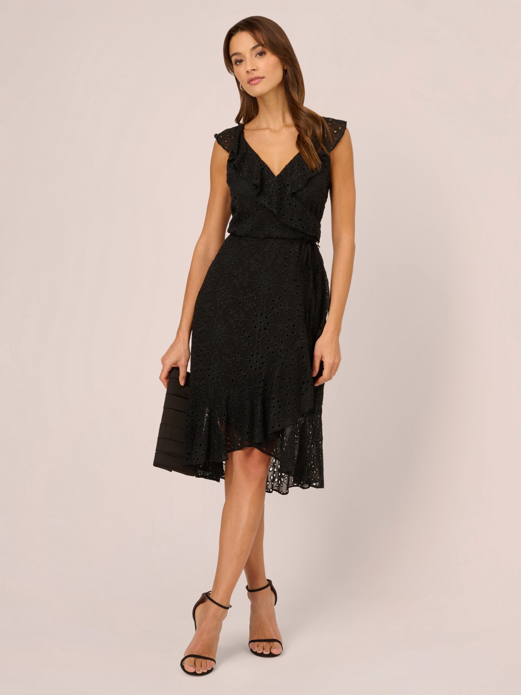 Adrianna Papell Ruffle Midi Dress, Black, 6