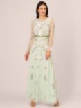 Adrianna Papell Long Sleeve Beaded Maxi Dress, Mint Glass, Mint Glass