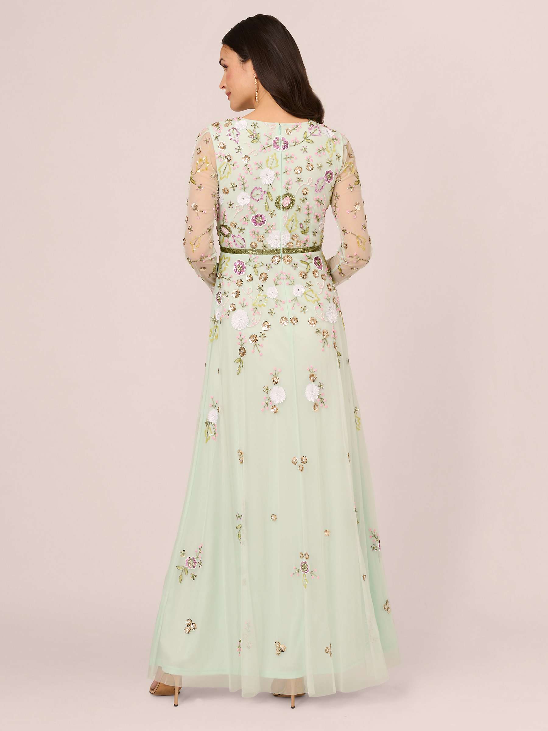 Buy Adrianna Papell Long Sleeve Beaded Maxi Dress, Mint Glass Online at johnlewis.com