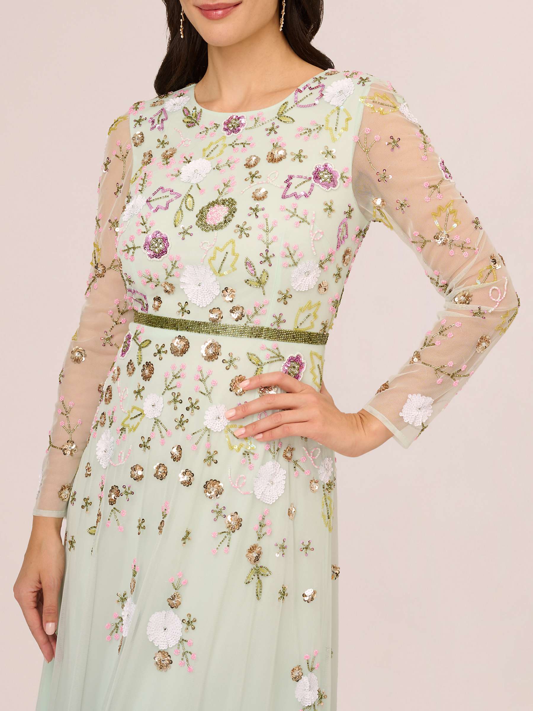 Buy Adrianna Papell Long Sleeve Beaded Maxi Dress, Mint Glass Online at johnlewis.com