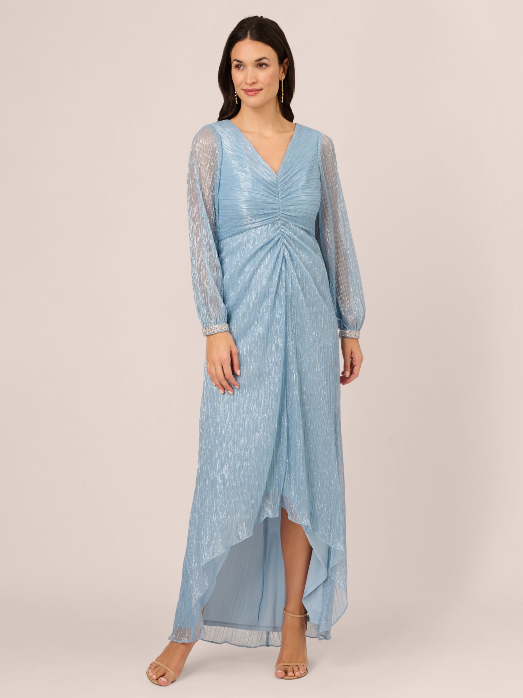 Adrianna Papell Crinkle Metallic Fabric High Low Hem Dress, Belize Blue