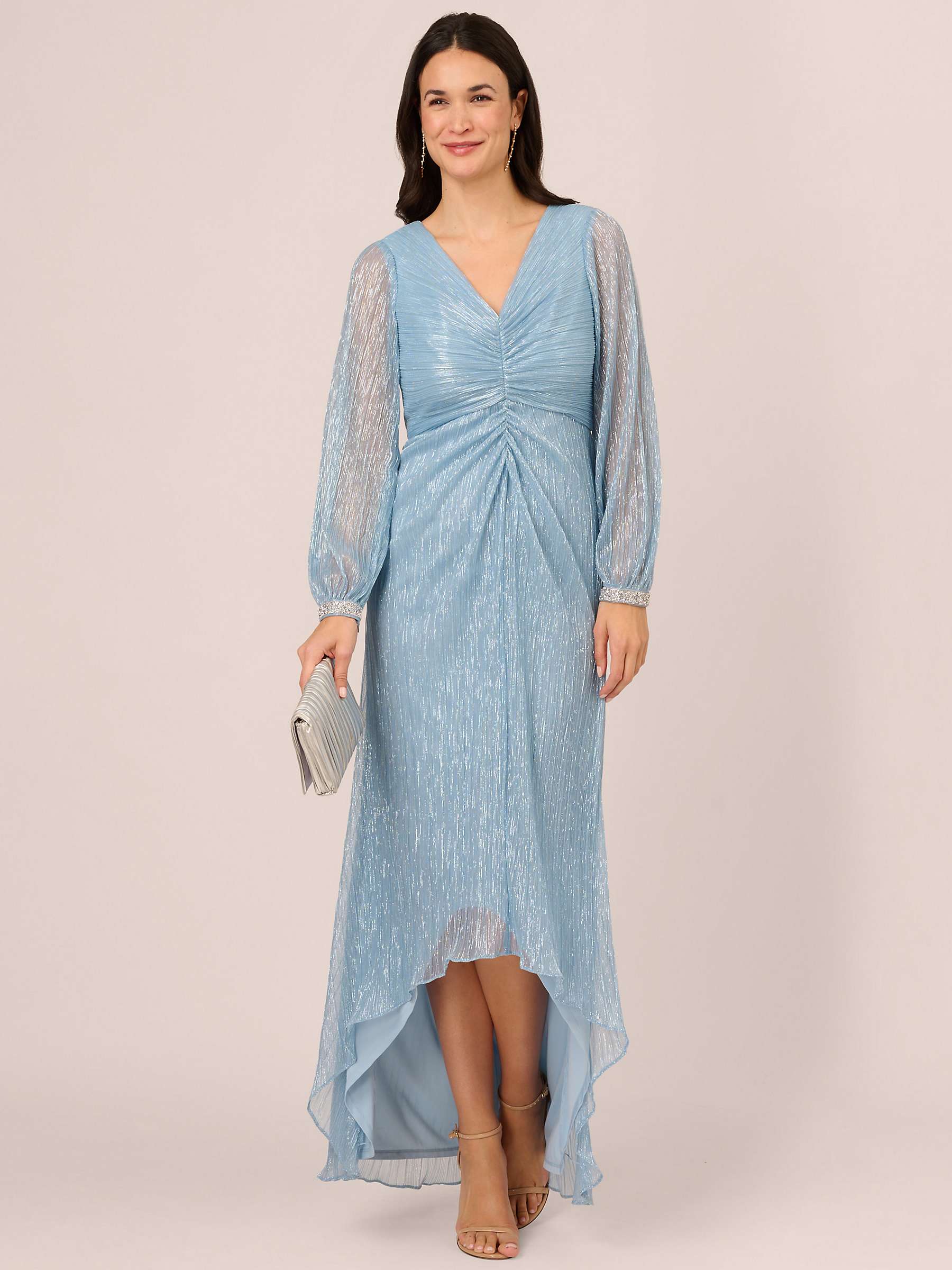 Buy Adrianna Papell Crinkle Metallic Fabric High Low Hem Dress, Belize Blue Online at johnlewis.com