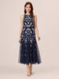 Adrianna Papell Beaded Blouson Midi Dress, Navy/Blush, Navy/Blush