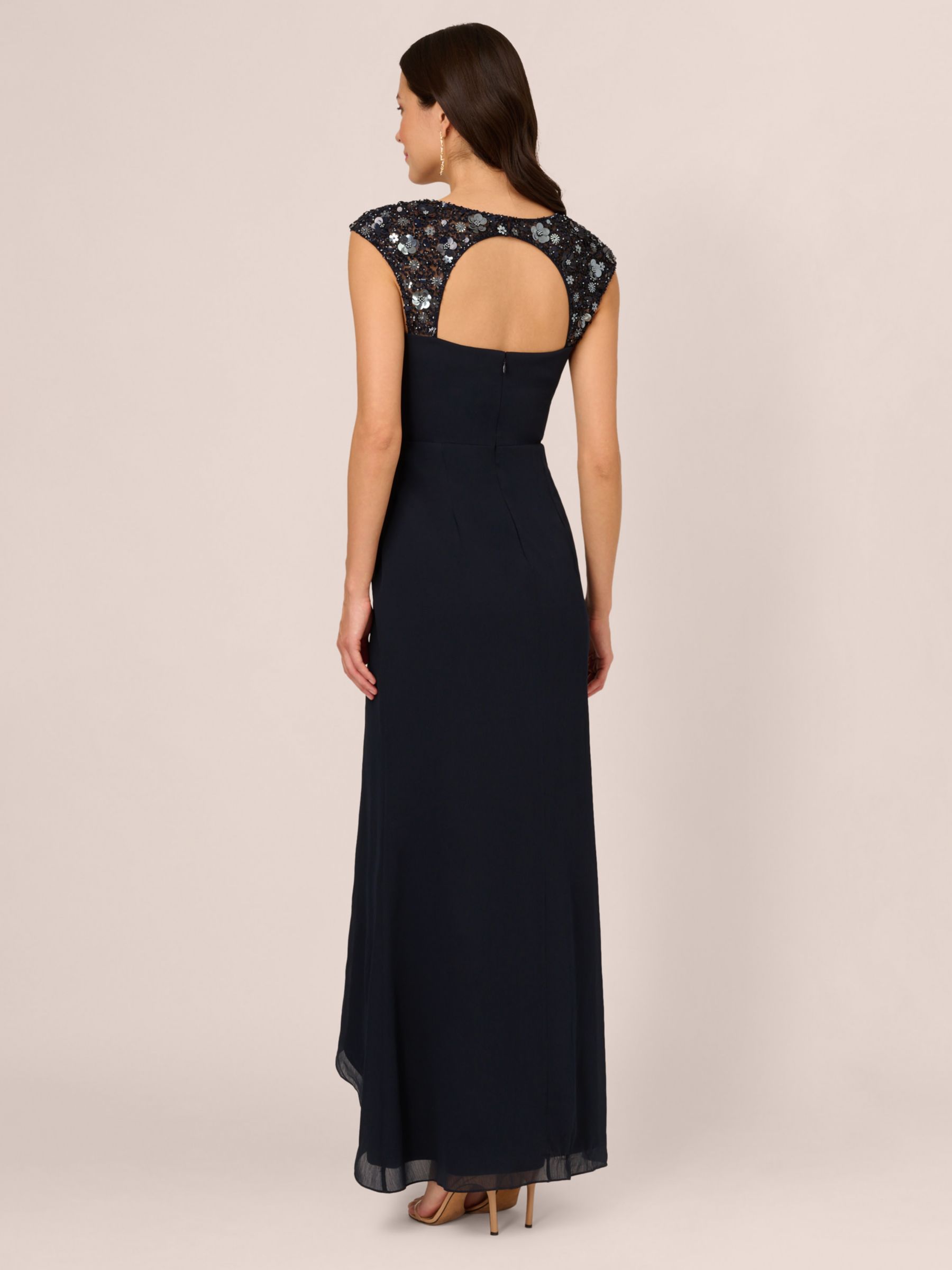 Adrianna Papell Beaded Yoke Chiffon Maxi Dress Midnight at John