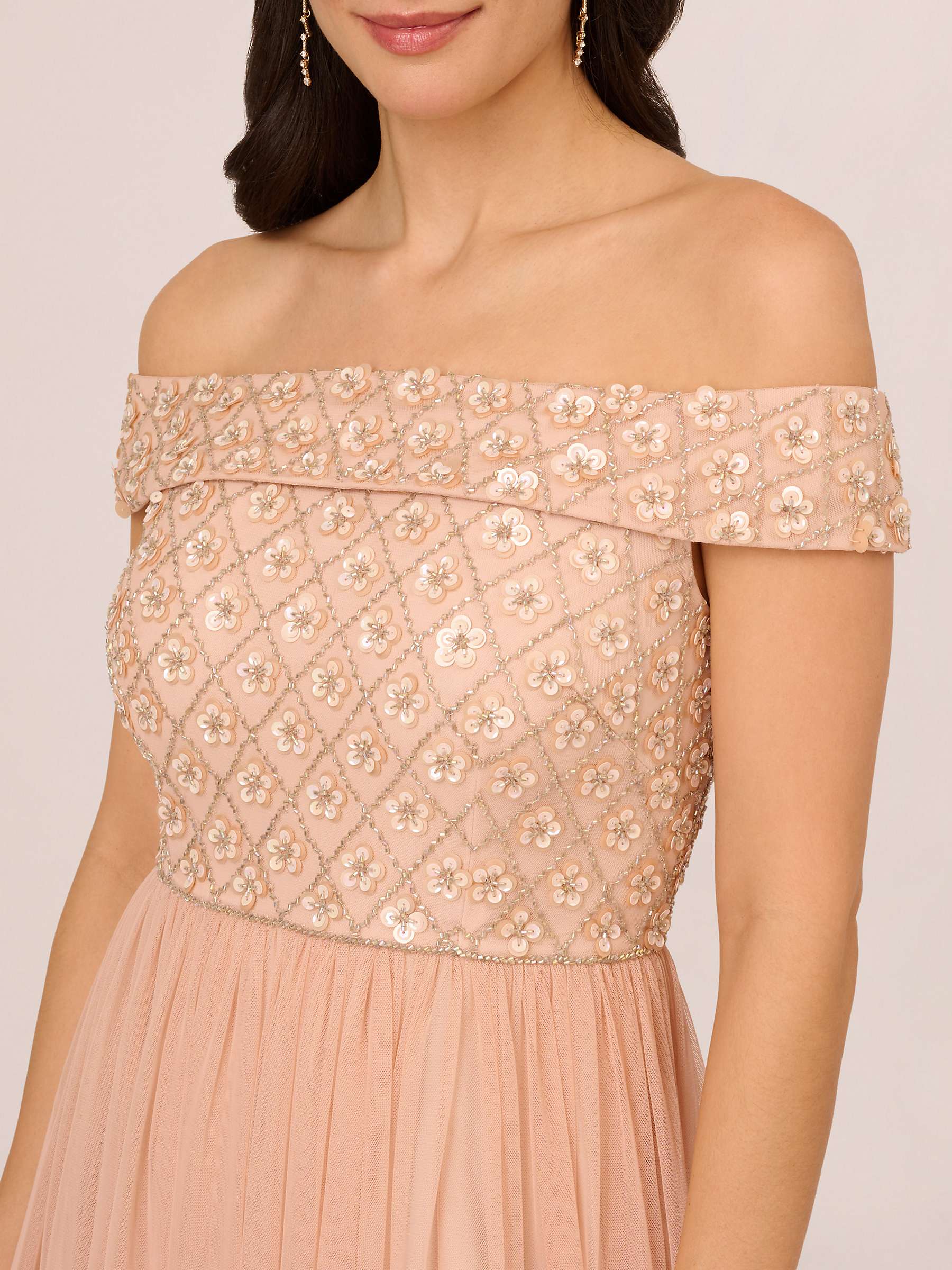 Buy Adrianna Papell Beaded Off The Shoulder Maxi Dress, Blush Online at johnlewis.com