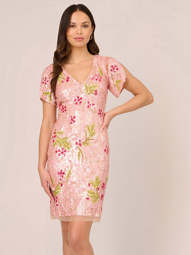 Adrianna Papell Beaded Sequin Mini Dress, Blush/Multi