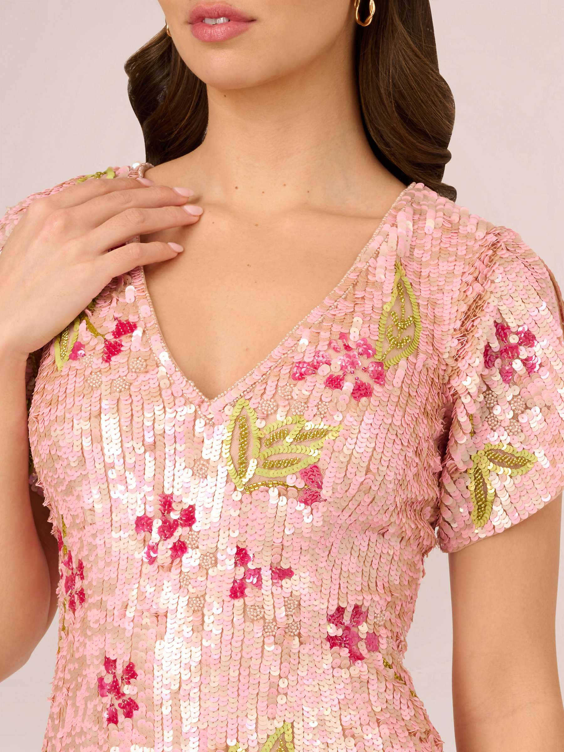 Buy Adrianna Papell Beaded Sequin Mini Dress, Blush/Multi Online at johnlewis.com