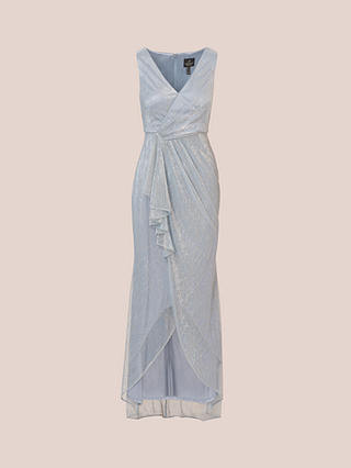 Adrianna Papell Metallic Mesh Cascade Maxi Dress, Sky Blue