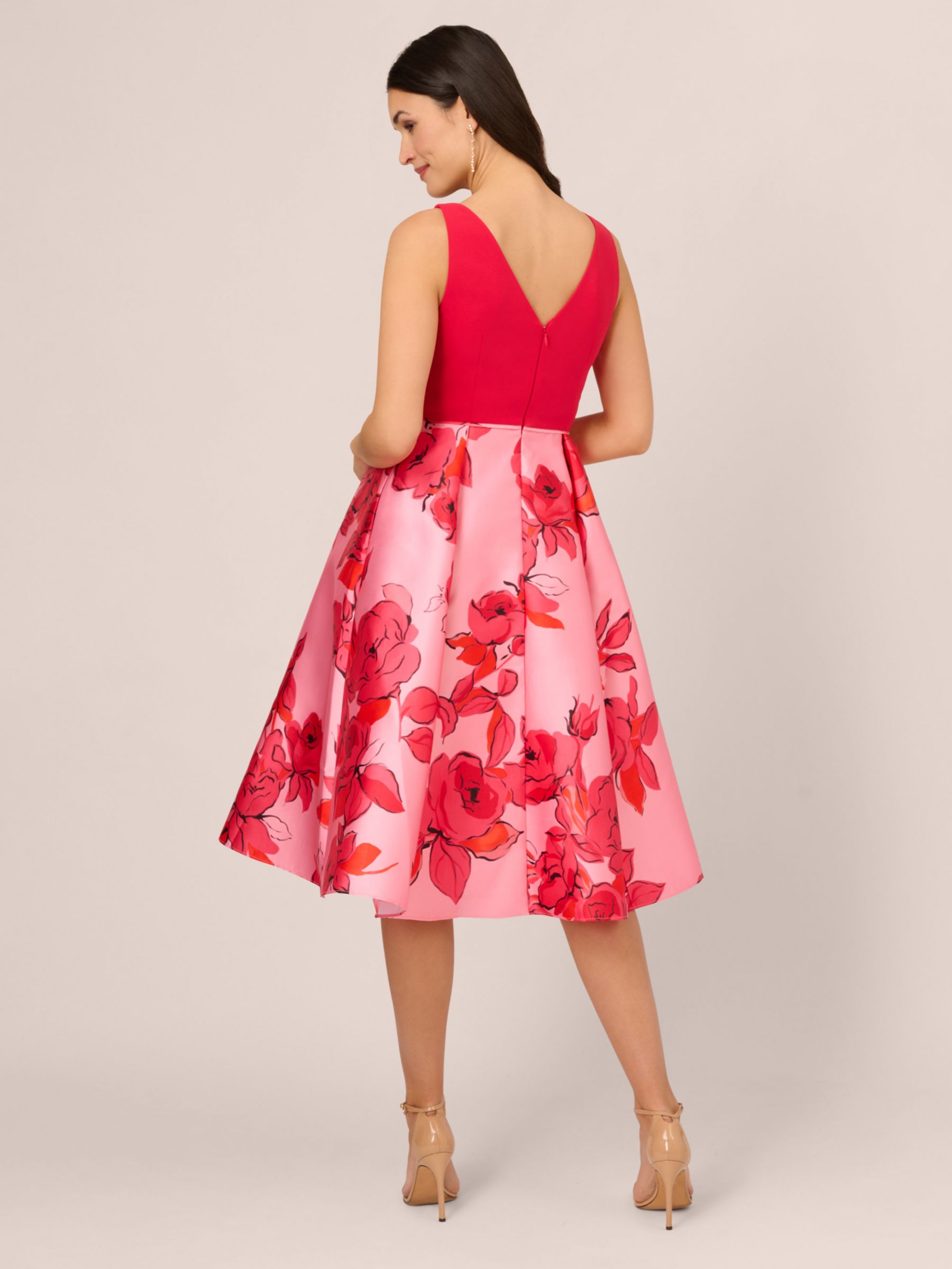 Buy Adrianna Papell Floral Print Midi Dress, Pink/Red Multi Online at johnlewis.com