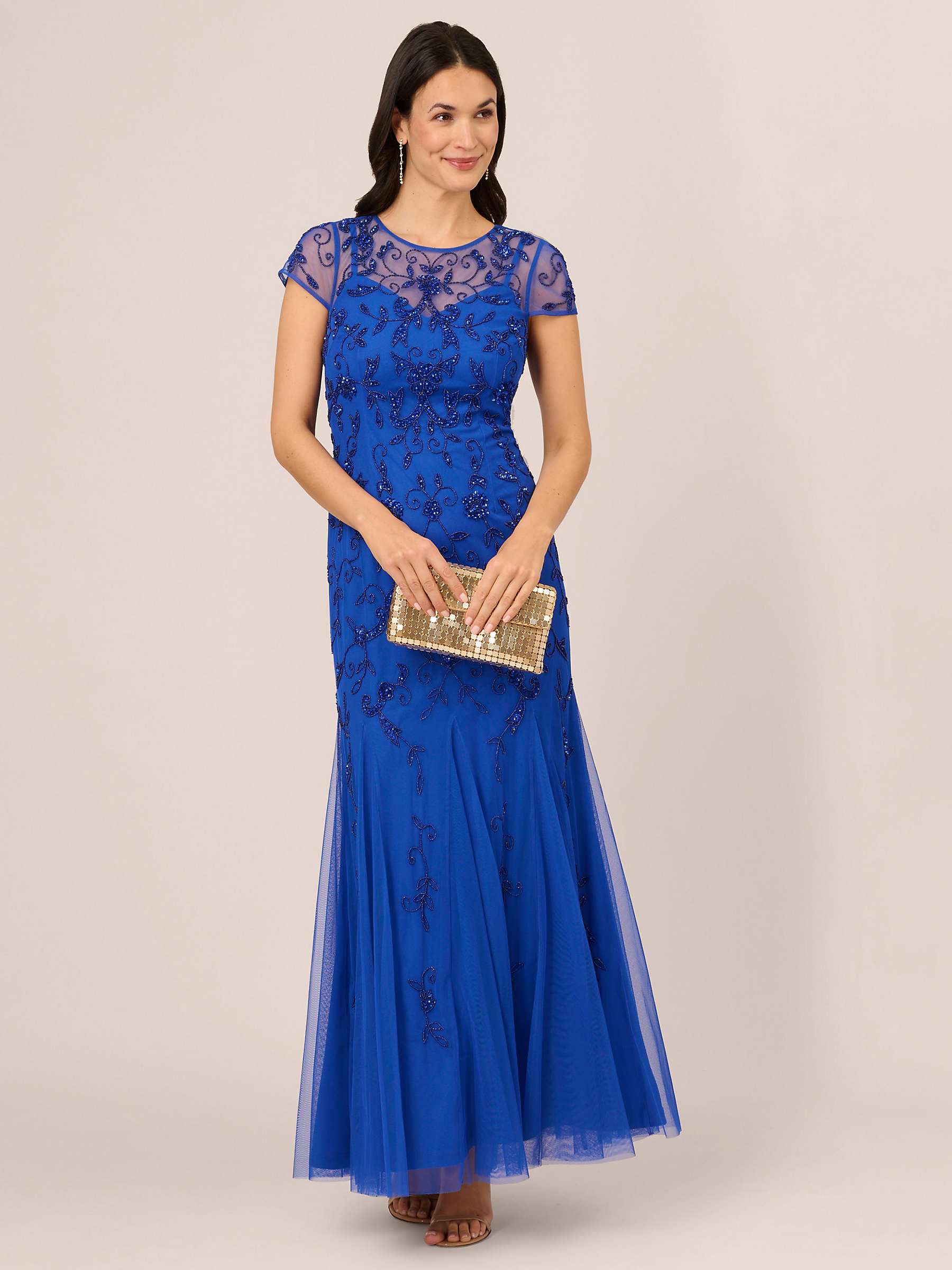Buy Adrianna Papell Papell Studio Beaded Mesh Maxi Dress, Brilliant Sapphire Online at johnlewis.com