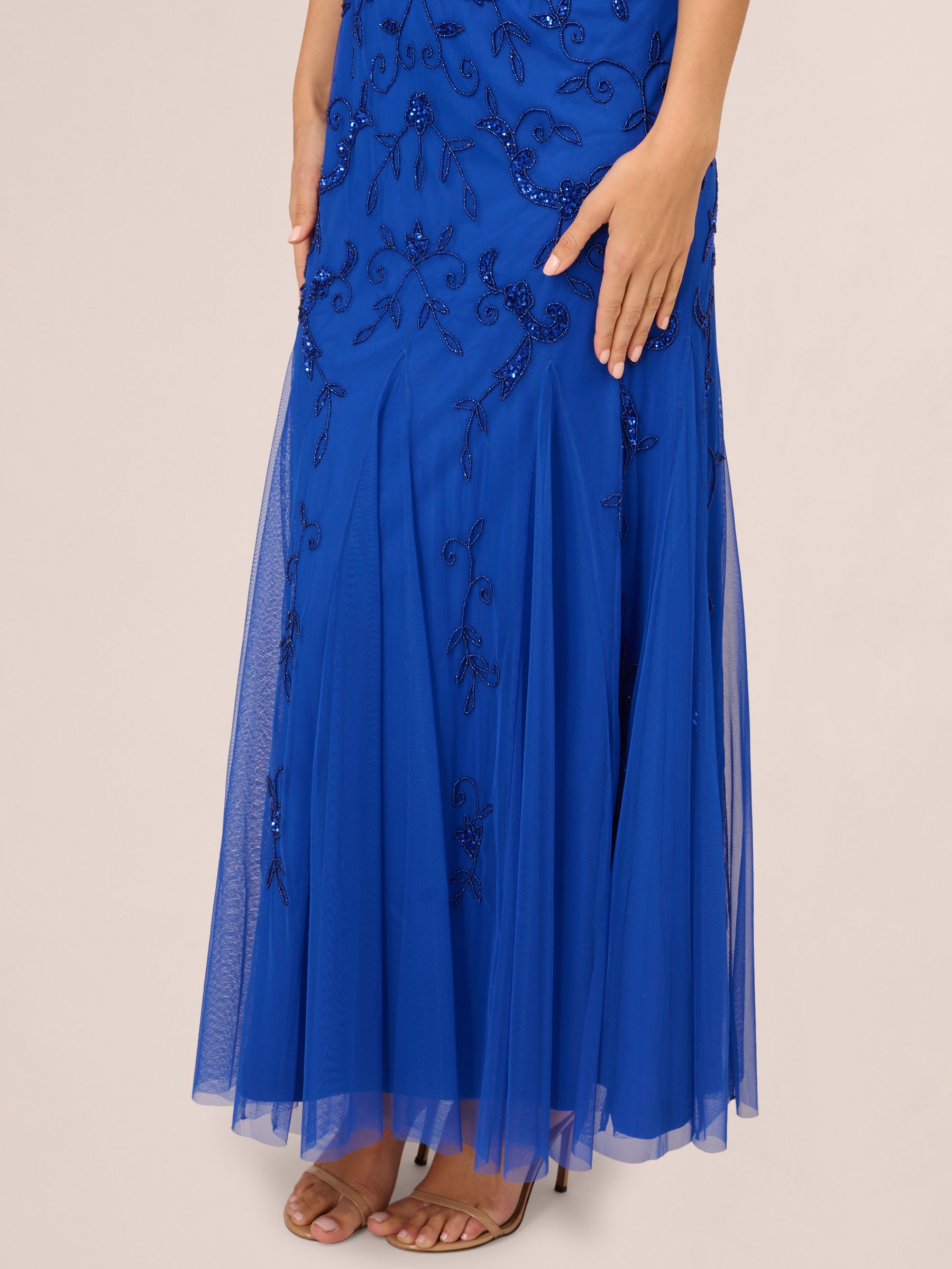 Adrianna Papell Papell Studio Beaded Mesh Maxi Dress, Brilliant Sapphire, 16