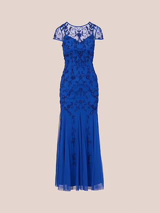 Adrianna Papell Papell Studio Beaded Mesh Maxi Dress, Brilliant Sapphire