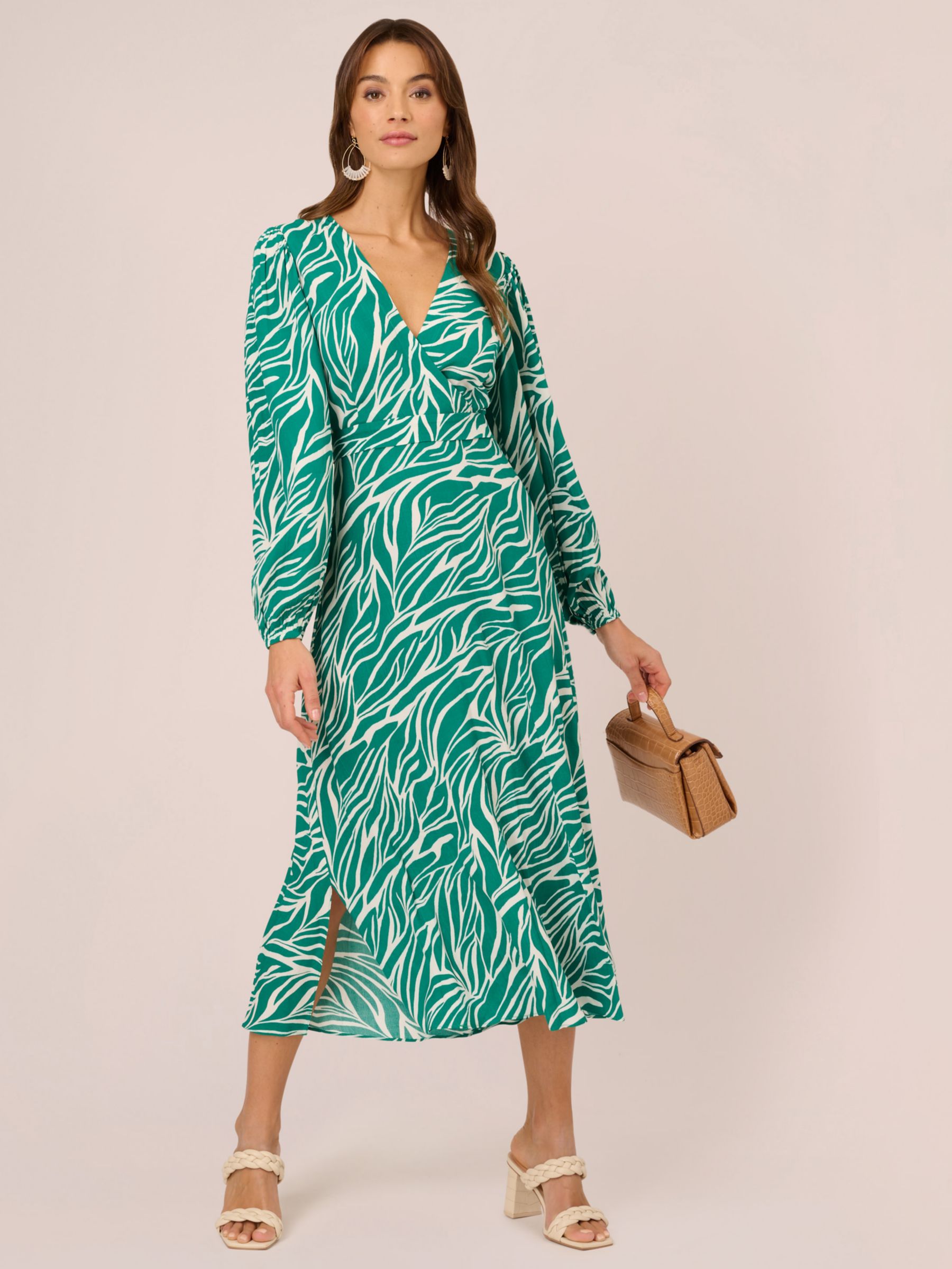 Adrianna Papell Printed Midi Dress, Green/Ivory, 10