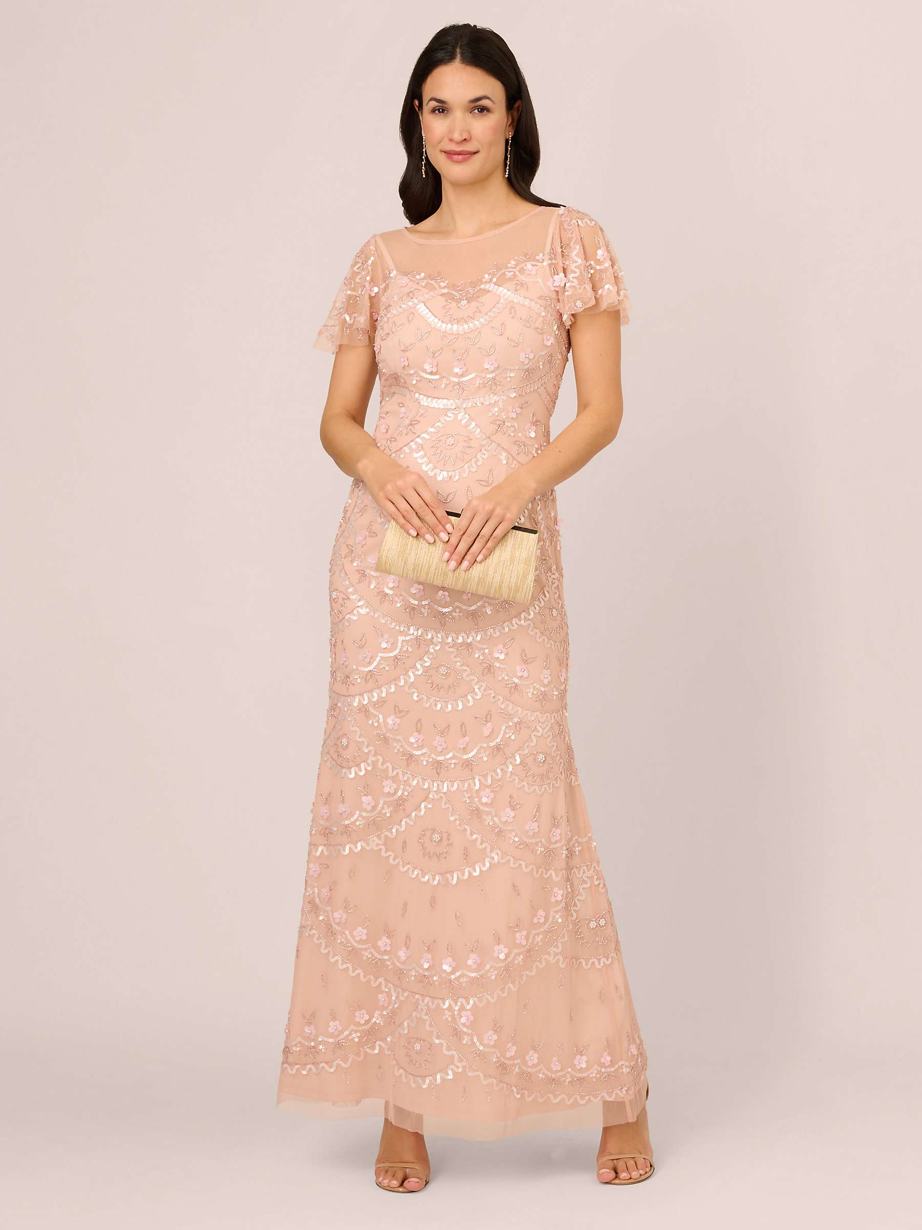 Buy Adrianna Papell Beaded Flutter Sleeve Maxi Dress, Blush Online at johnlewis.com