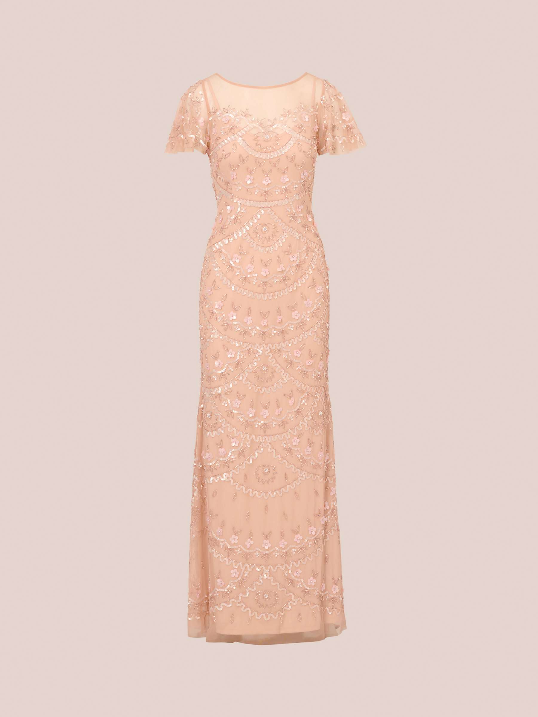 Buy Adrianna Papell Beaded Flutter Sleeve Maxi Dress, Blush Online at johnlewis.com