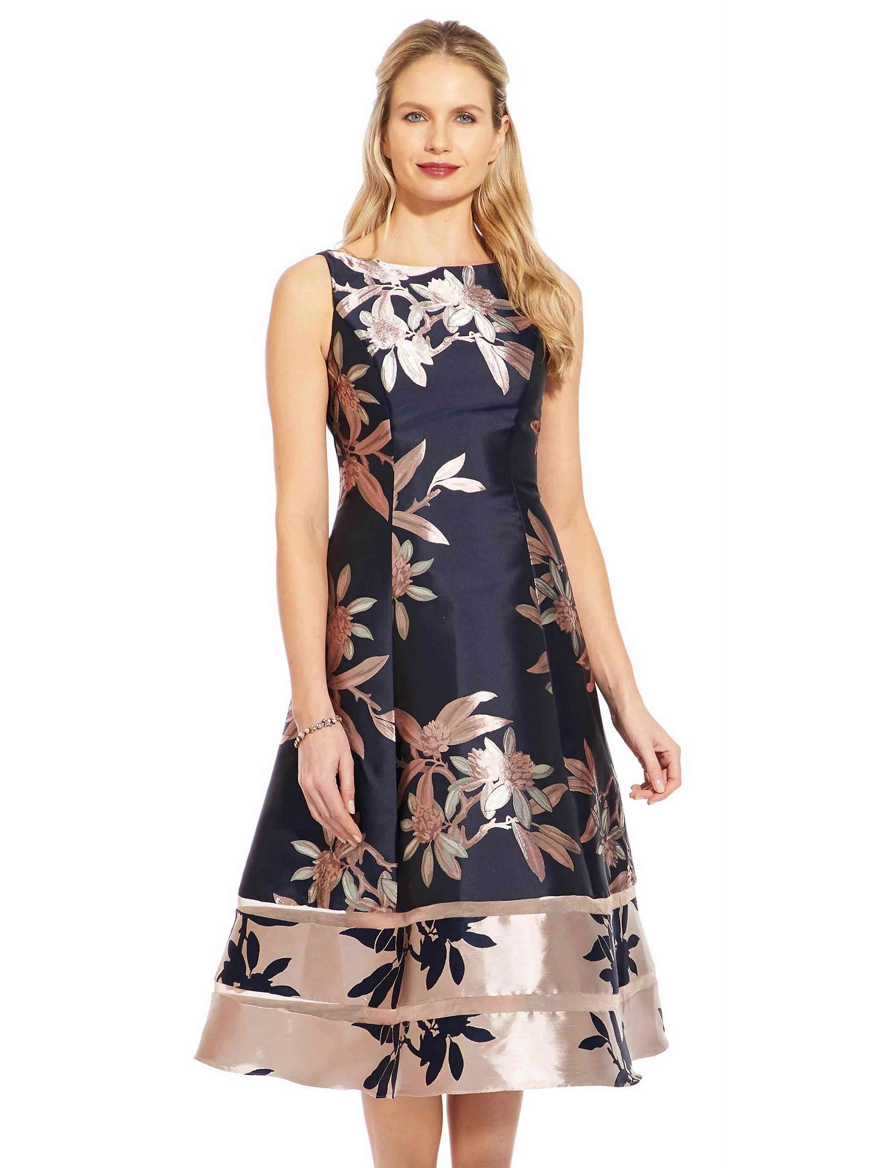Buy Adrianna Papell Jacquard Midi Dress, Navy/Blush Online at johnlewis.com