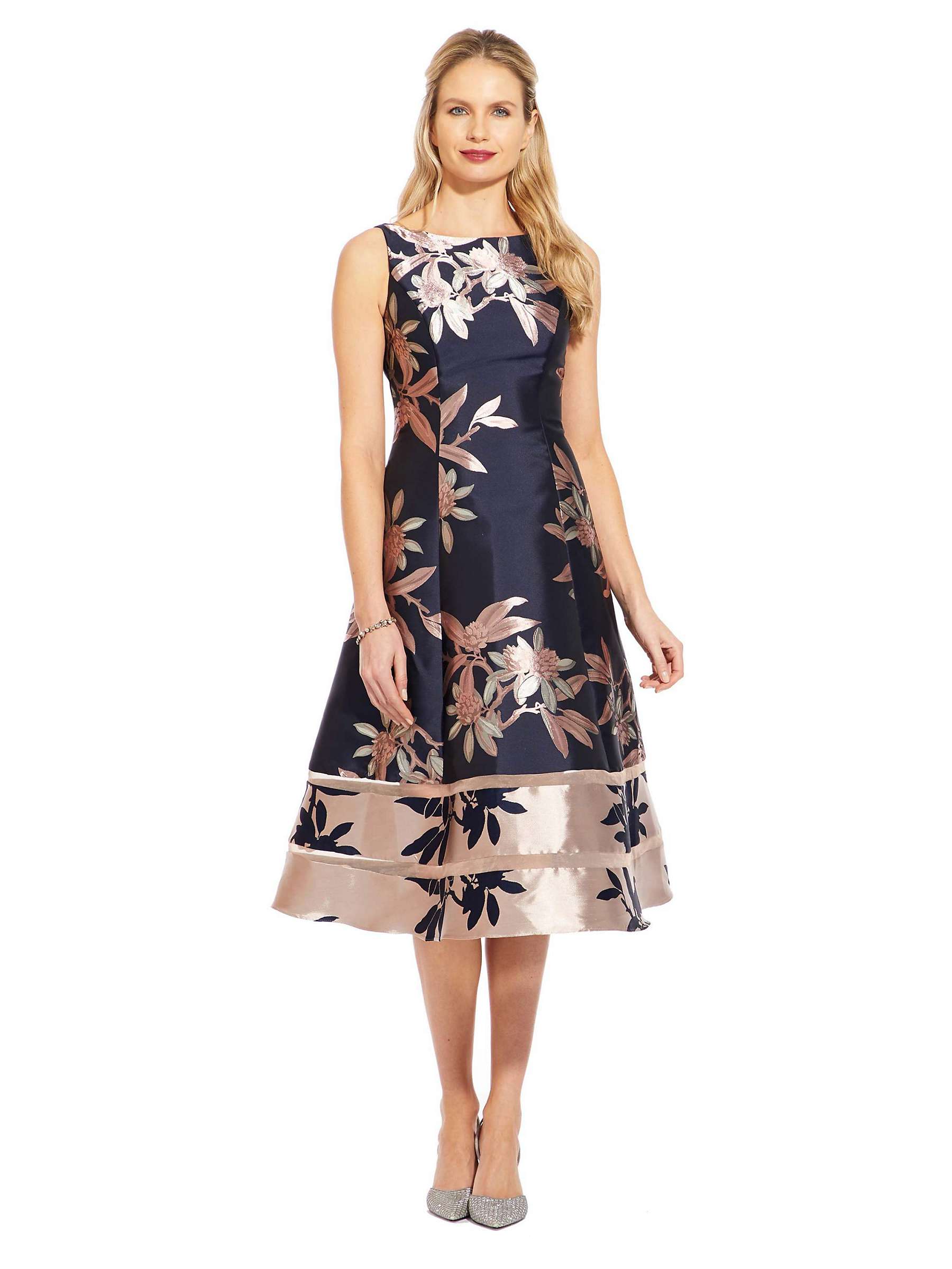 Buy Adrianna Papell Jacquard Midi Dress, Navy/Blush Online at johnlewis.com