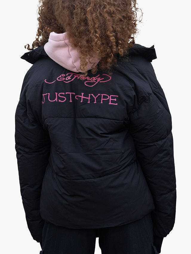 Hype Kids' HYPE. x Ed Hardy Cropped Graphic Puffer Jacket, Black