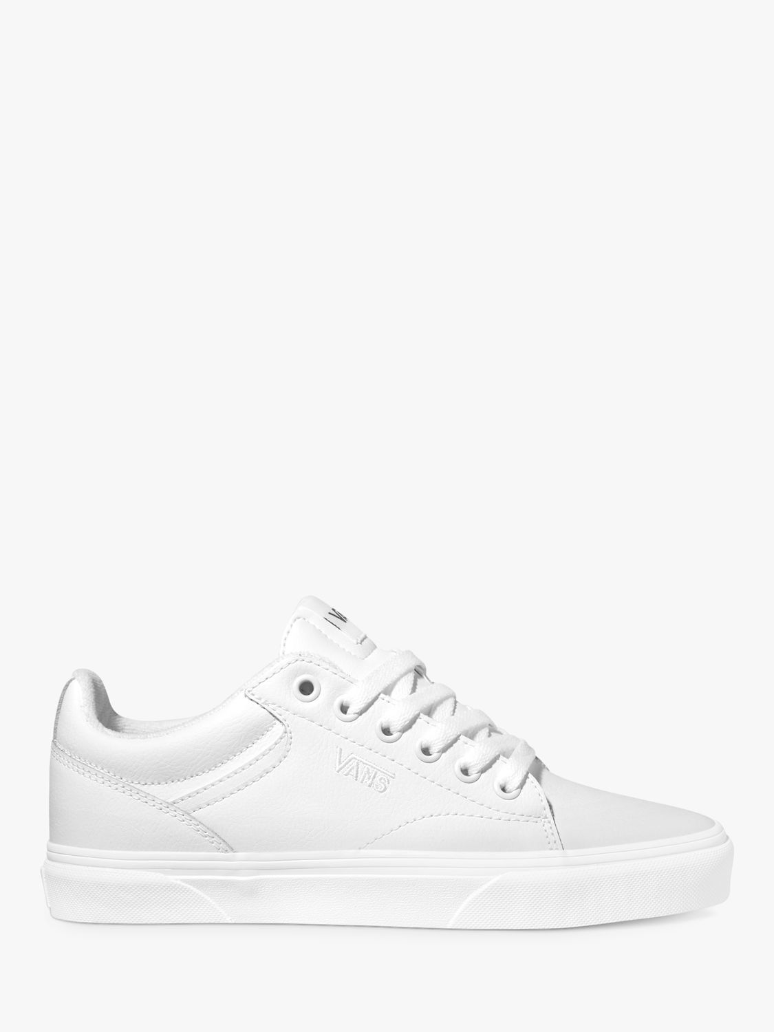 Vans Kids' Leather Seldan Court Lace Up Trainers, White, 7
