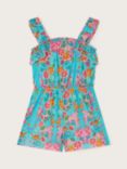 Monsoon Kids' Floral Print Frill Detail Playsuit, Turquoise