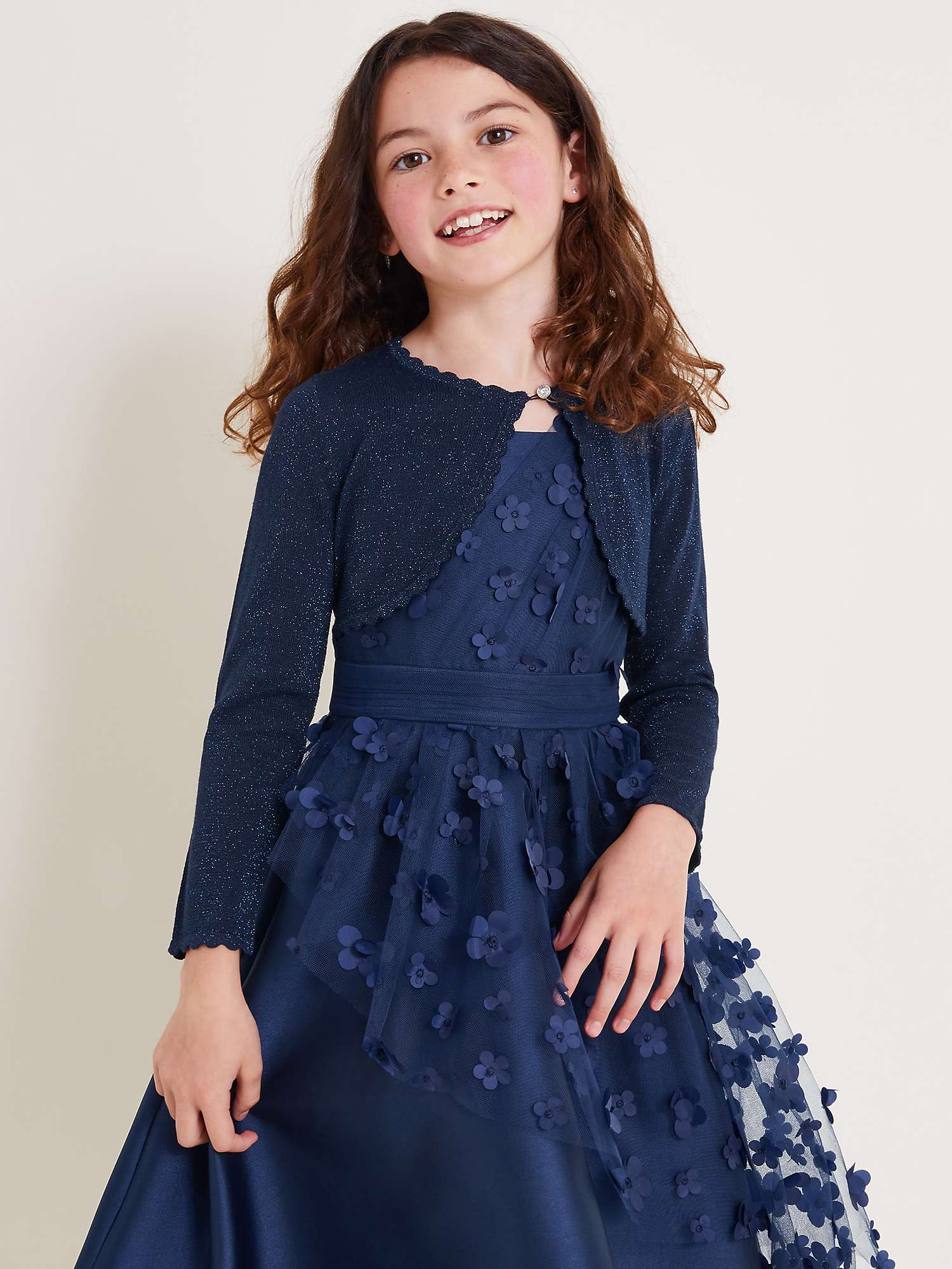Buy Monsoon Kids' Niamh Scollop Sparkle Cardigan, Navy Online at johnlewis.com