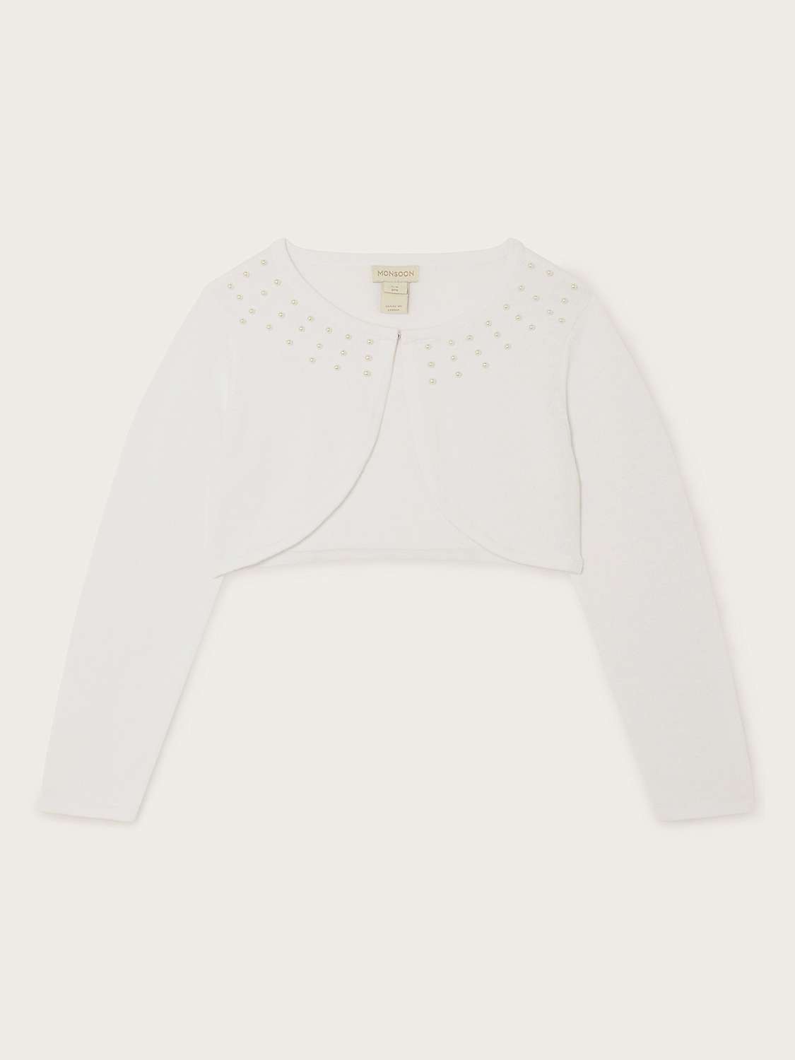 Buy Monsoon Kids' Scatter Pearl Cotton Cardigan, White Online at johnlewis.com