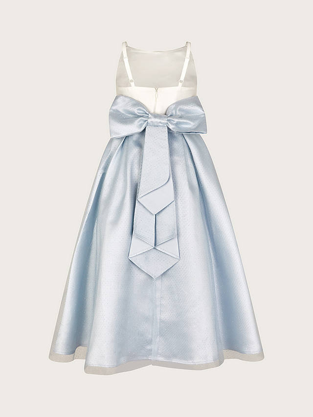 Monsoon Kids' Anastasia Glitter Tulle Bow Occasion Maxi Dress, Pale Blue