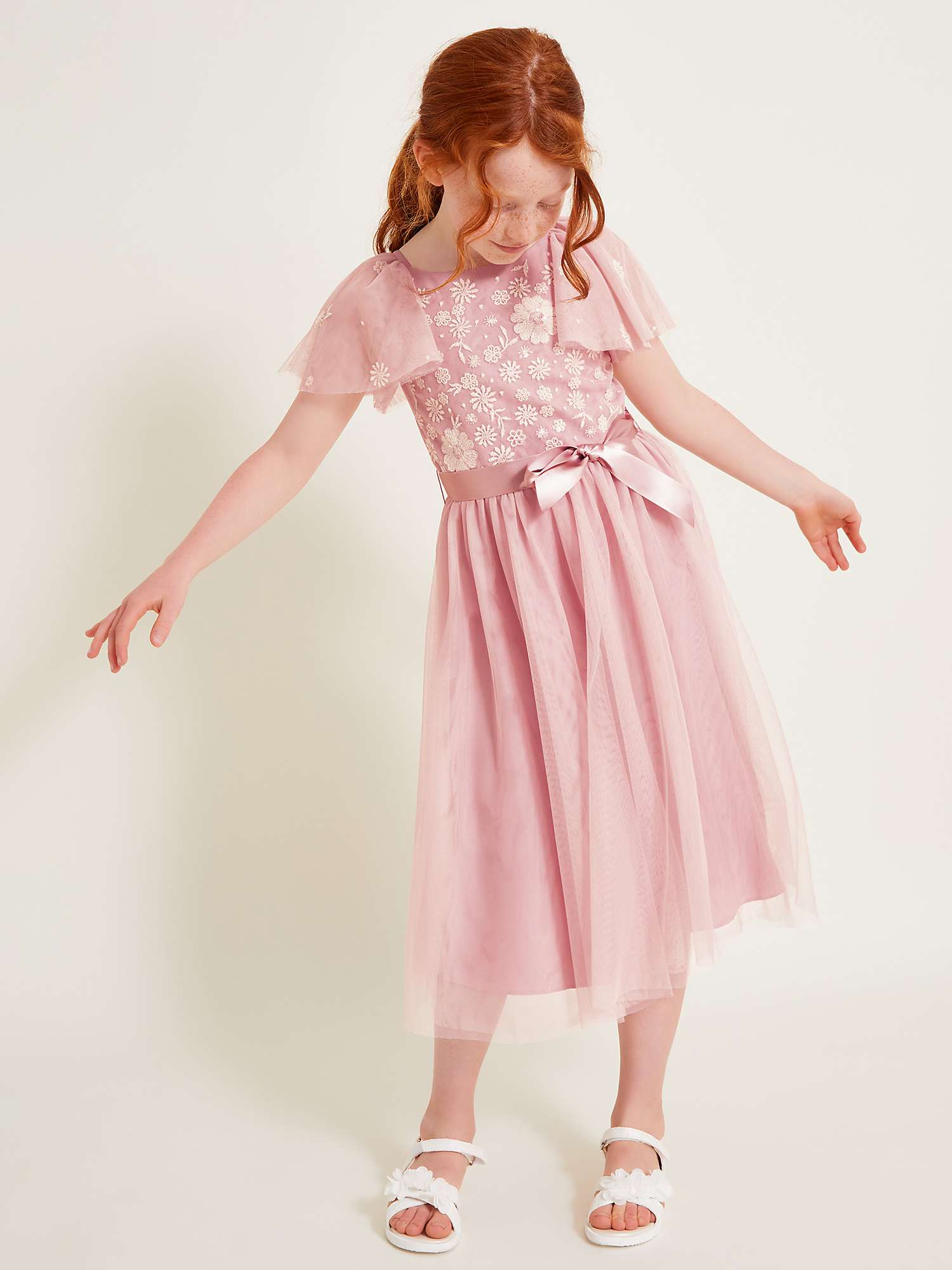 Buy Monsoon Kids' Giselle Floral Sequin Embellished Occasion Dress, Dusky Pink Online at johnlewis.com