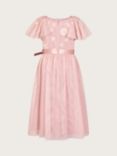 Monsoon Kids' Giselle Floral Sequin Embellished Occasion Dress, Dusky Pink, Dusky Pink