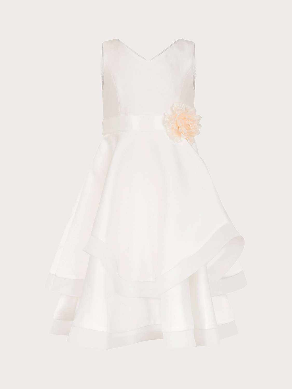 Buy Monsoon Kids' Eleanor Duchess Satin Corsage Ruffle Hem Occasion Dress, Ivory Online at johnlewis.com